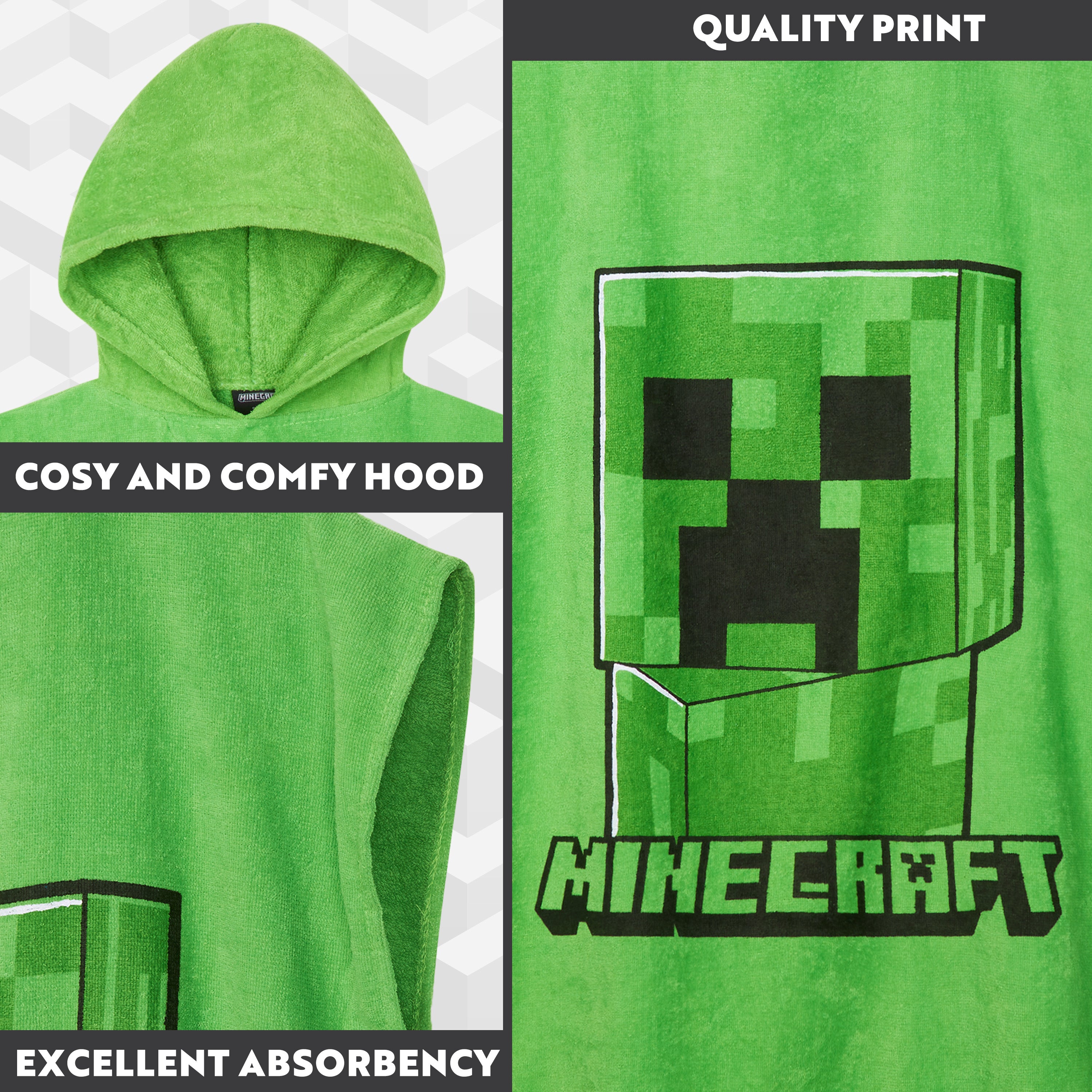minecraft-poncho-serviette-capuche-enfant-vert-10-13-ans image 4