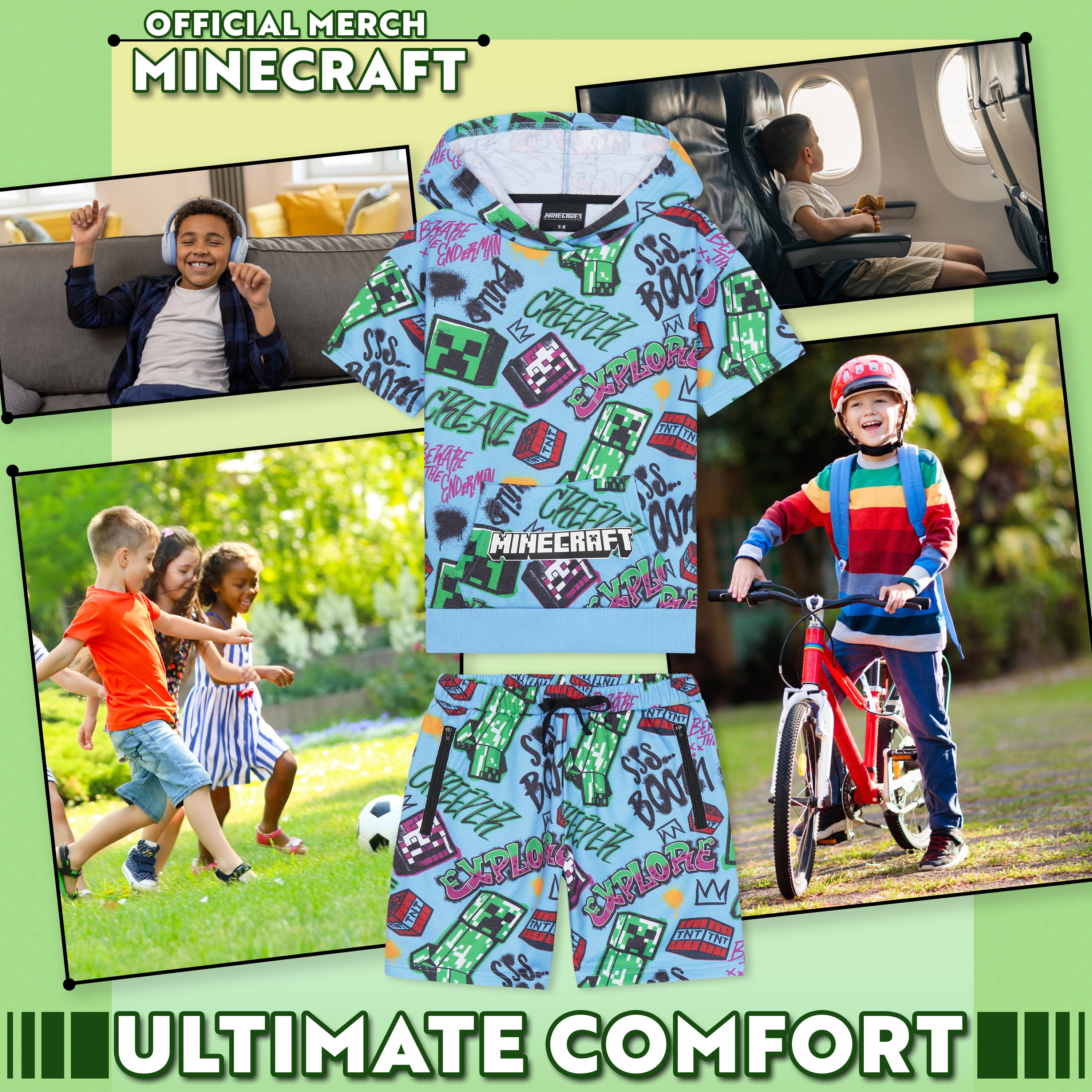 minecraft-ensemble-hoodie-short-gar-on-2-pi-ces-creeper image 3