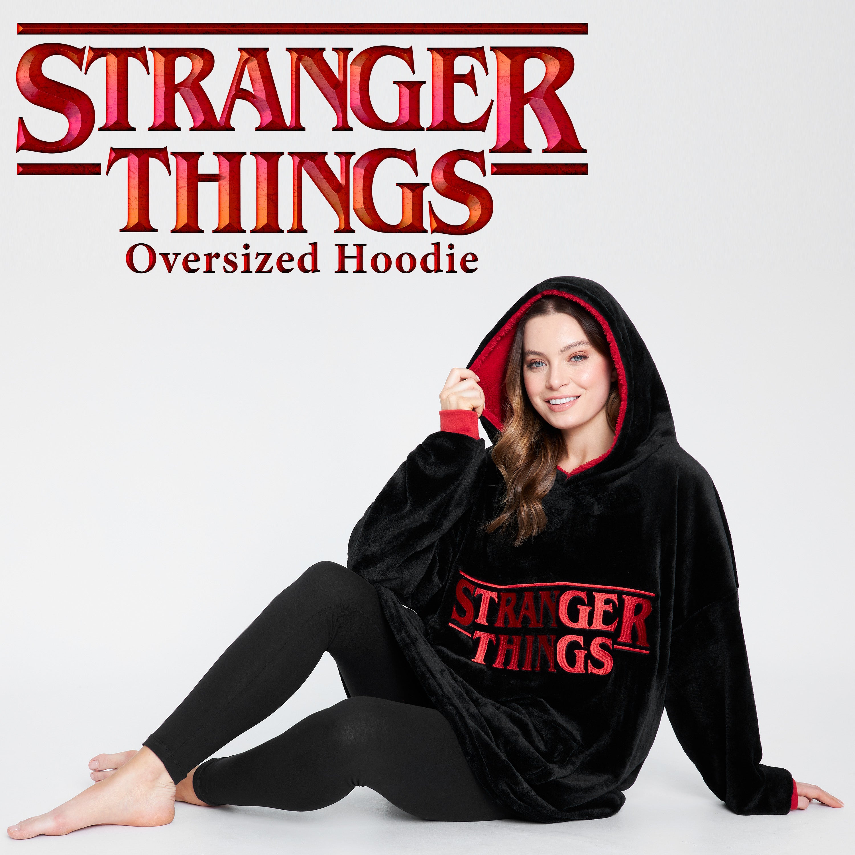 stranger-things-sweat-plaid-capuche-noir-rouge image 6