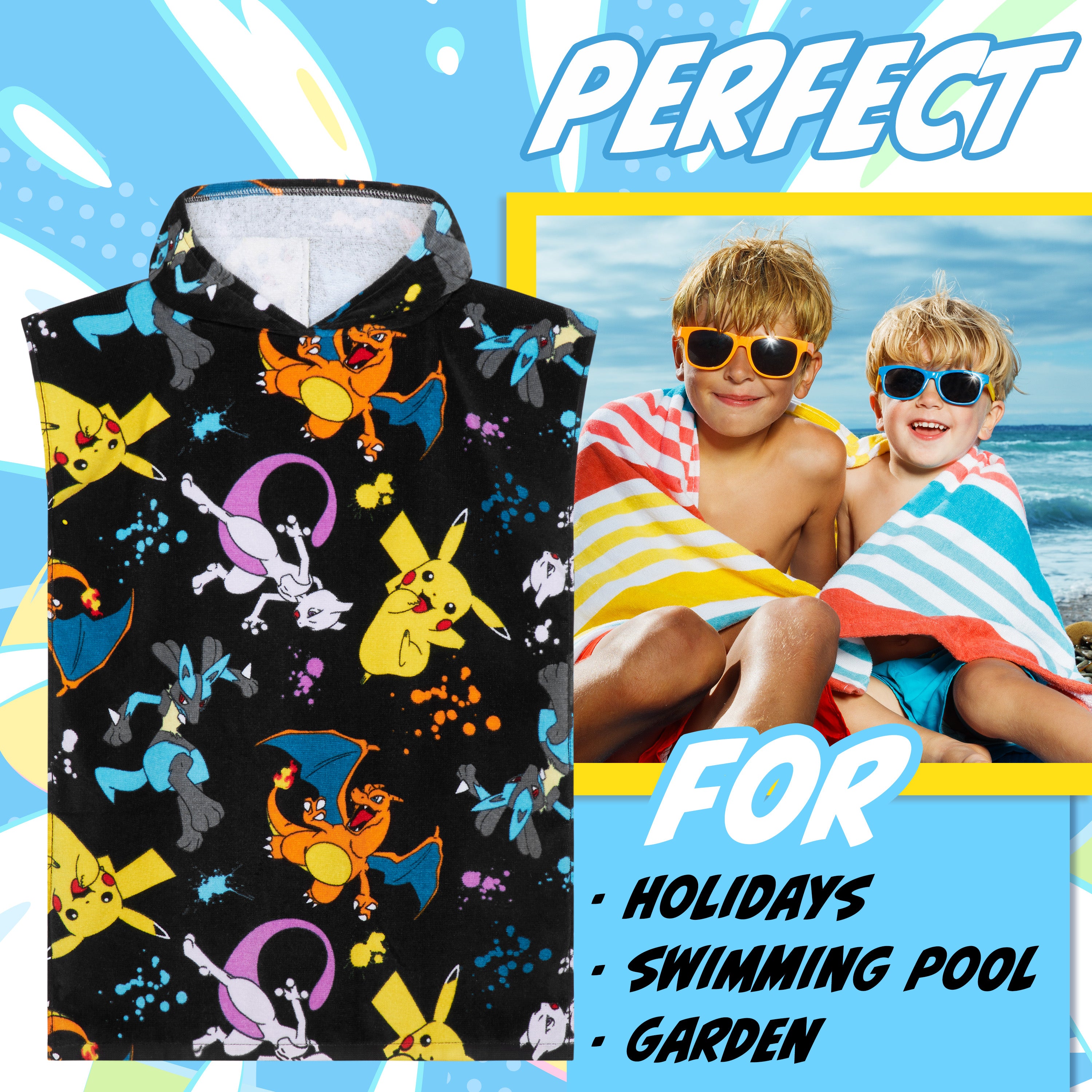 pokemon-poncho-serviette-capuche-enfant-10-13-ans-noir-multi image 2