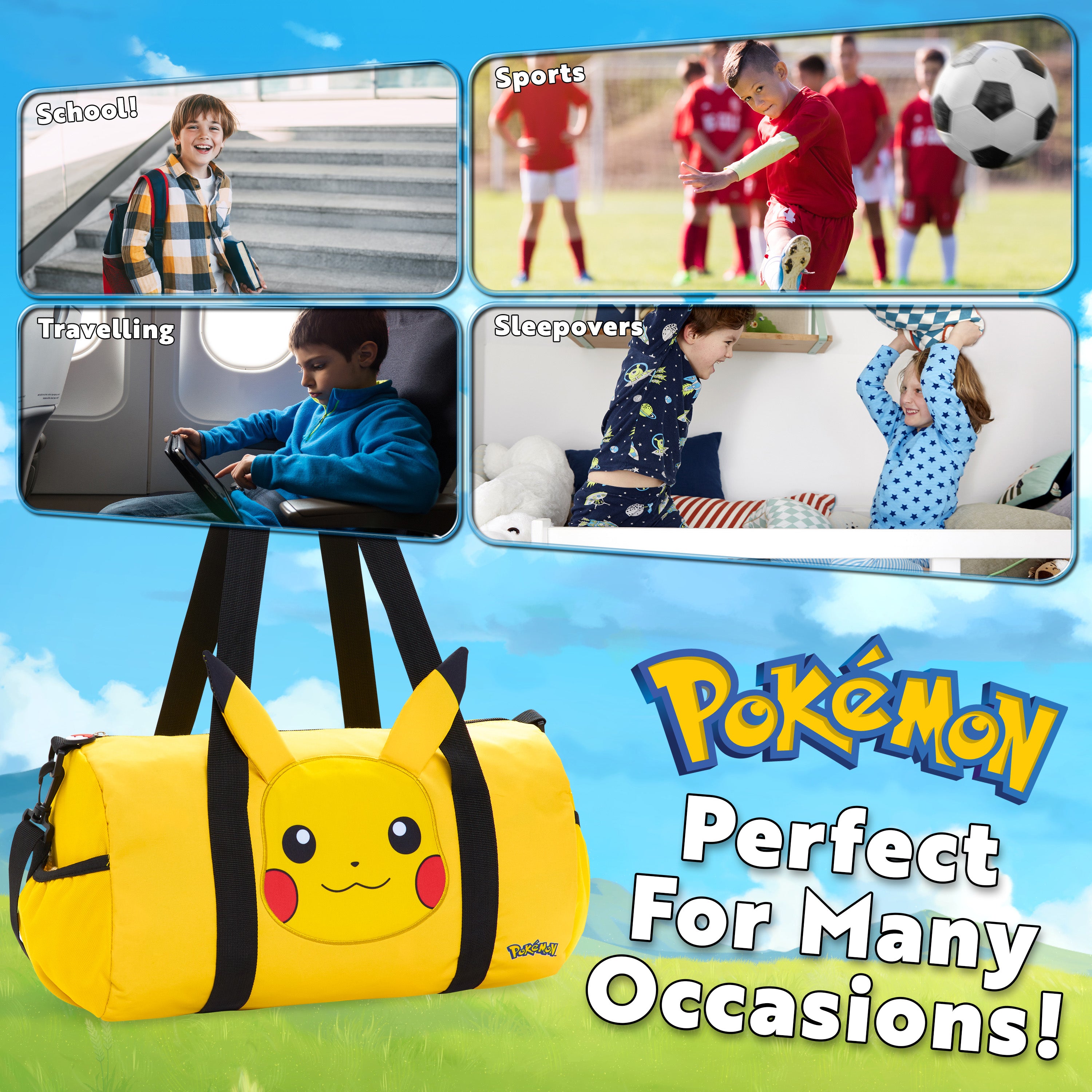 pok-mon-sac-voyage-enfant-pikachu-jaune-oreilles-3d-sport image 4