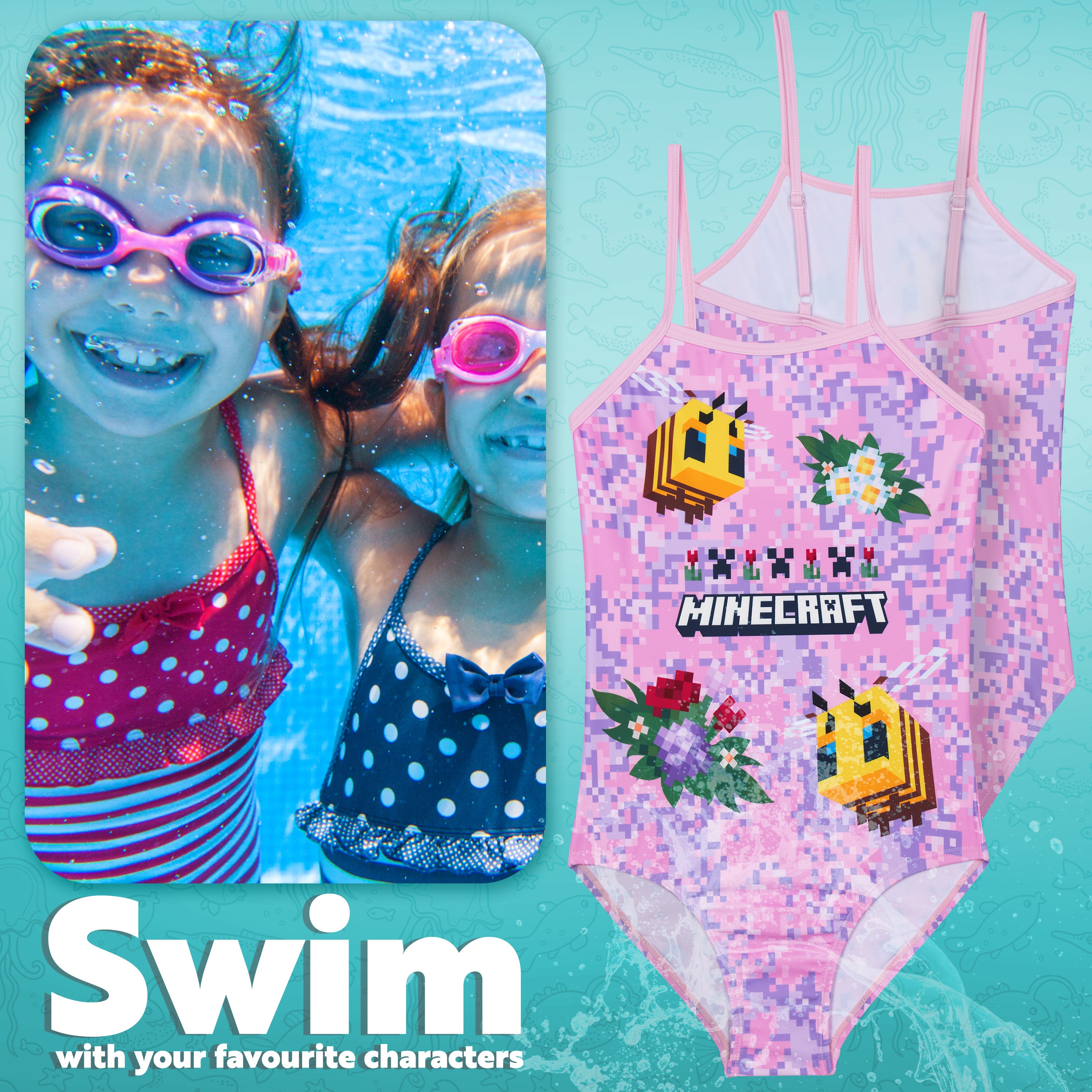 minecraft-maillot-de-bain-une-pi-ce-fille-9-10-ans-stretch image 3