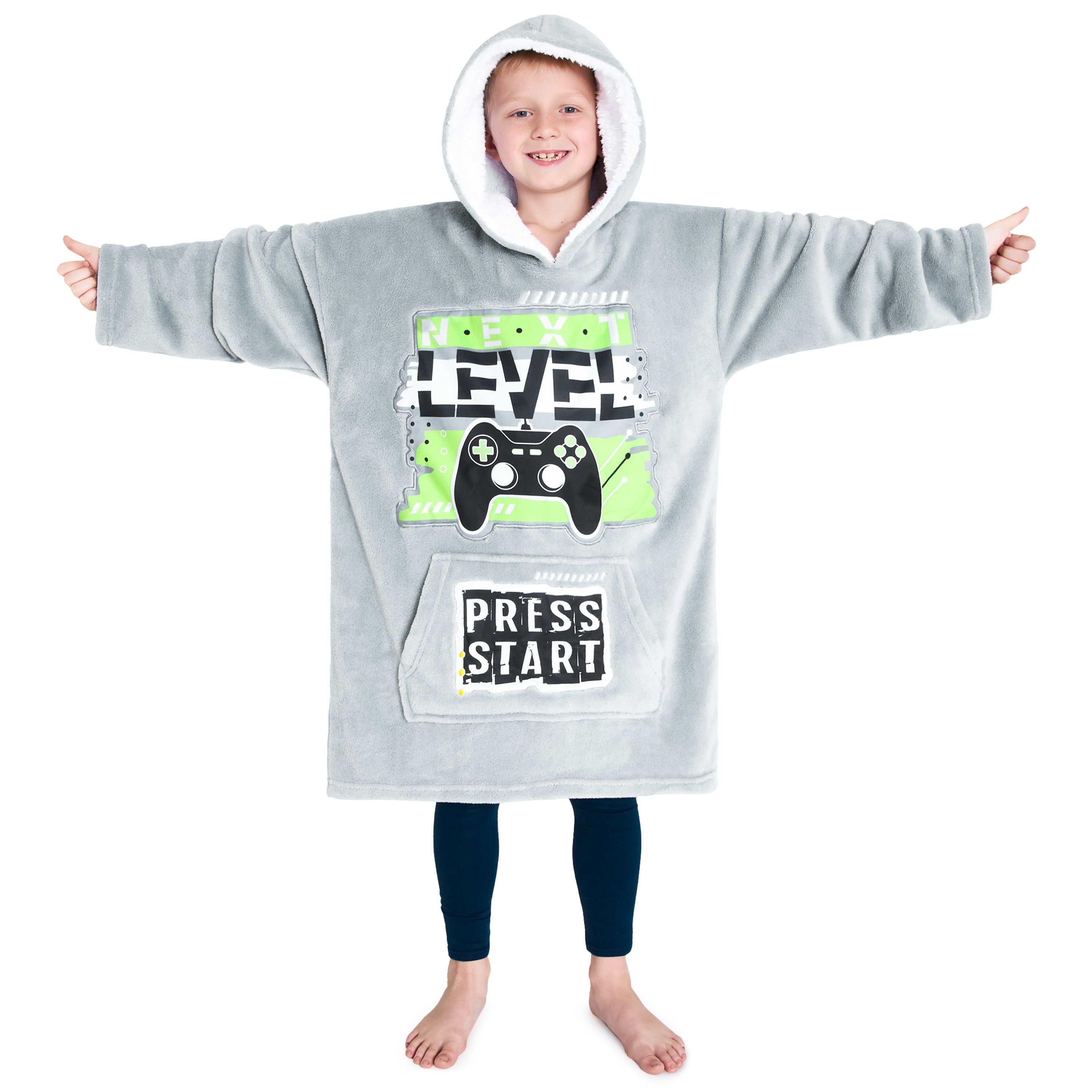 citycomfort-sweat-plaid-enfant-gris-vert-polaire image 1