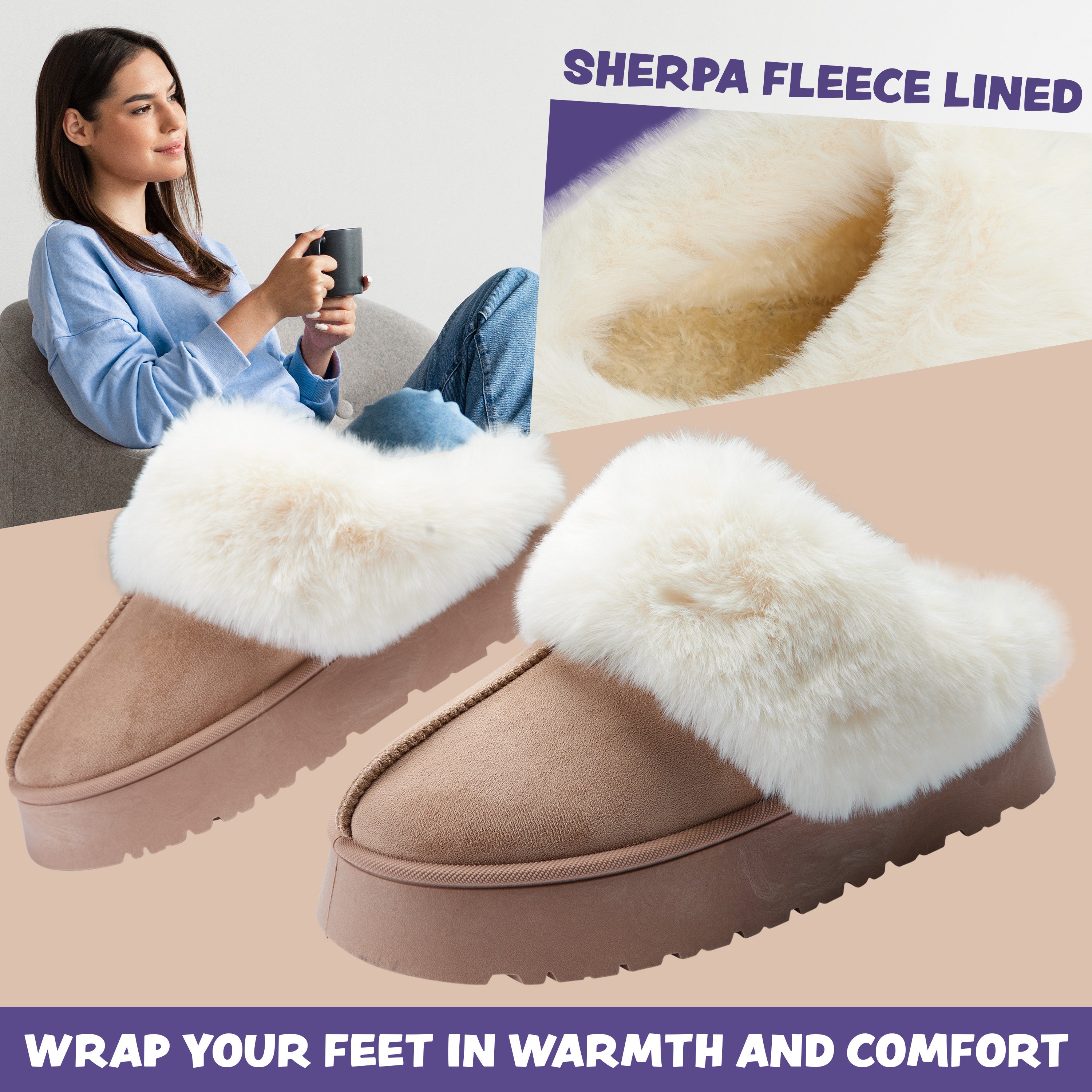 get-trend-women-citycomfort-pantoufles-femme-sherpa-beige-chaud image 2