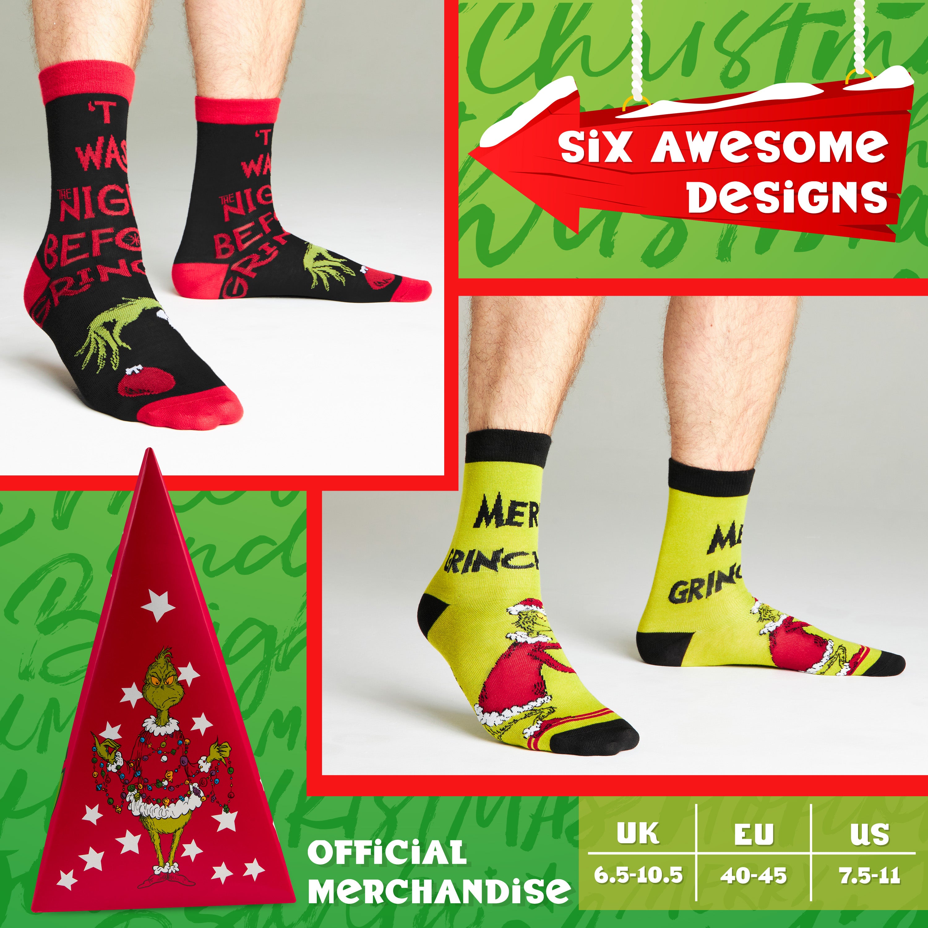 grinch-chaussettes-homme-mi-mollet-lot-6-respirantes image 6