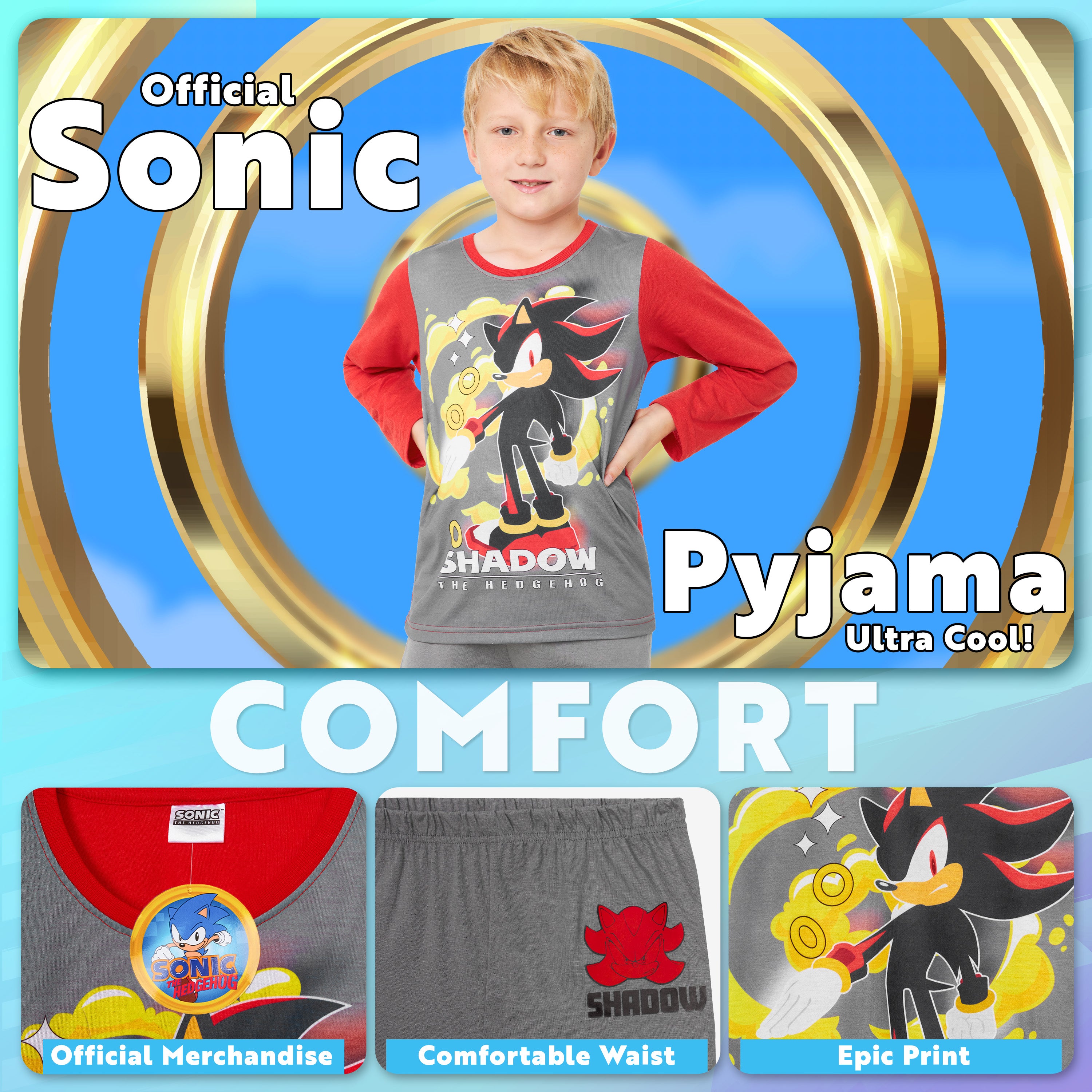 sonic-shadow-pyjama-gar-on-manche-longue-7-8-ans-doux image 2