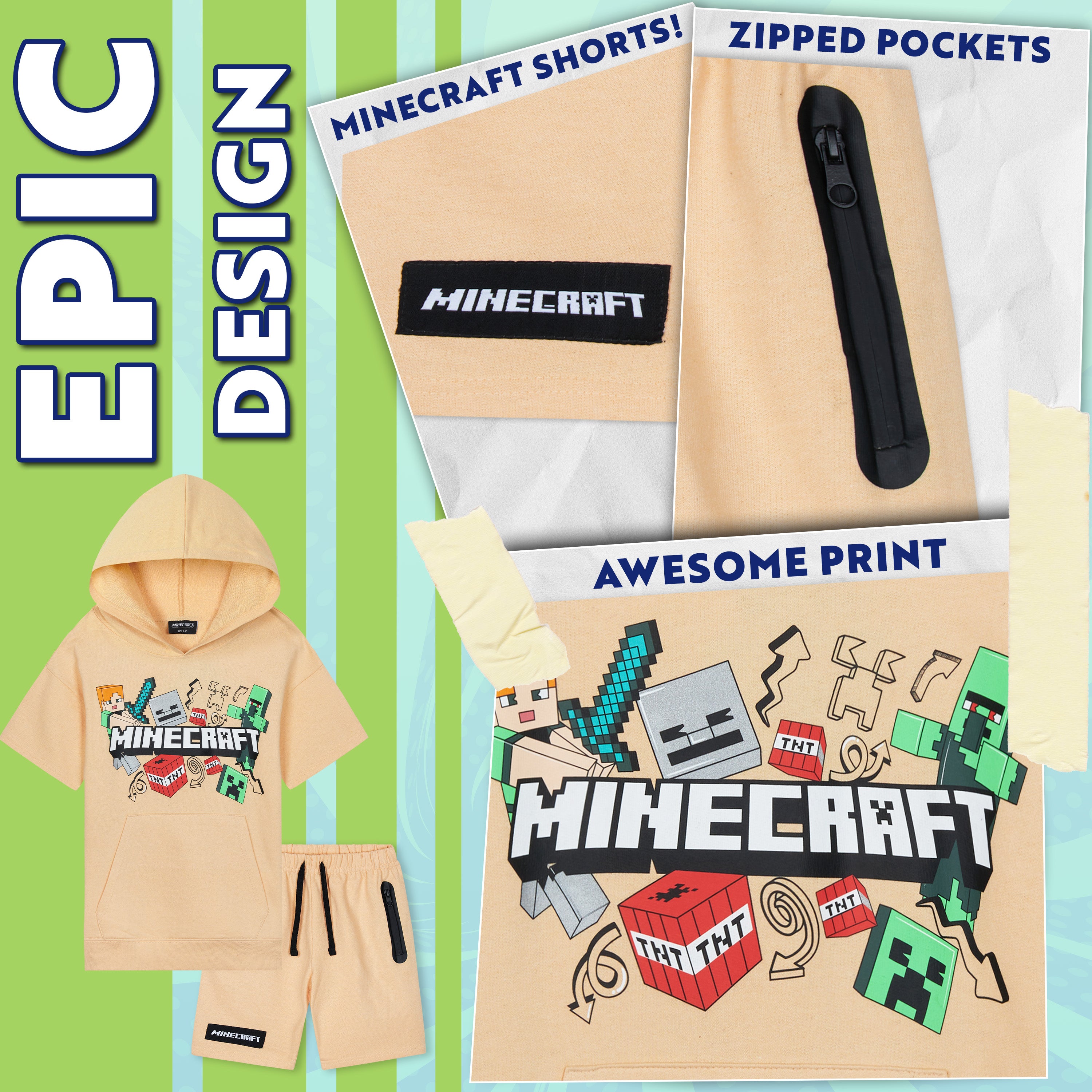 minecraft-ensemble-gar-on-hoodie-short-creeper-5-14-ans image 4