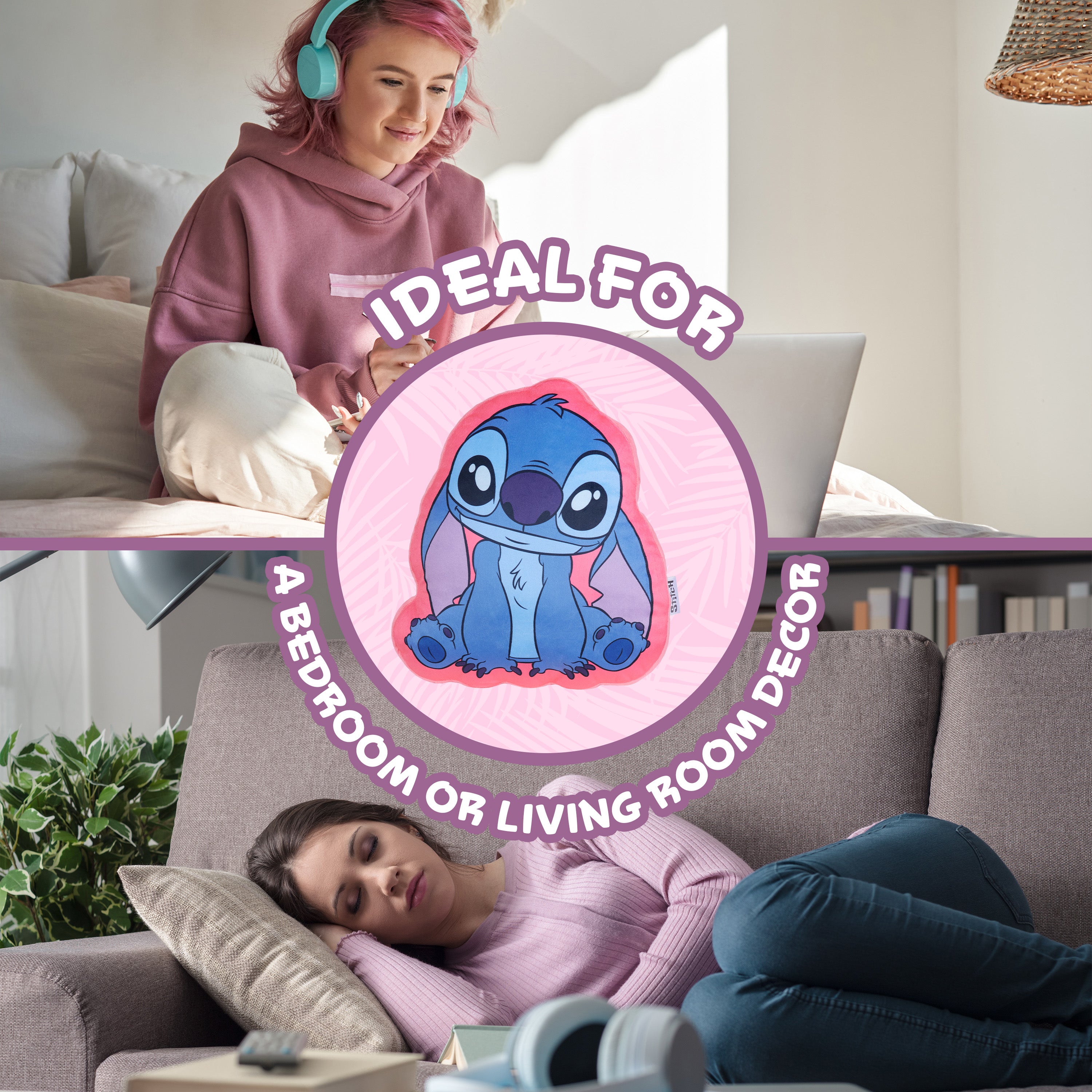 disney-stitch-coussin-peluche-fille-bleu-rose-35x33-cm image 4