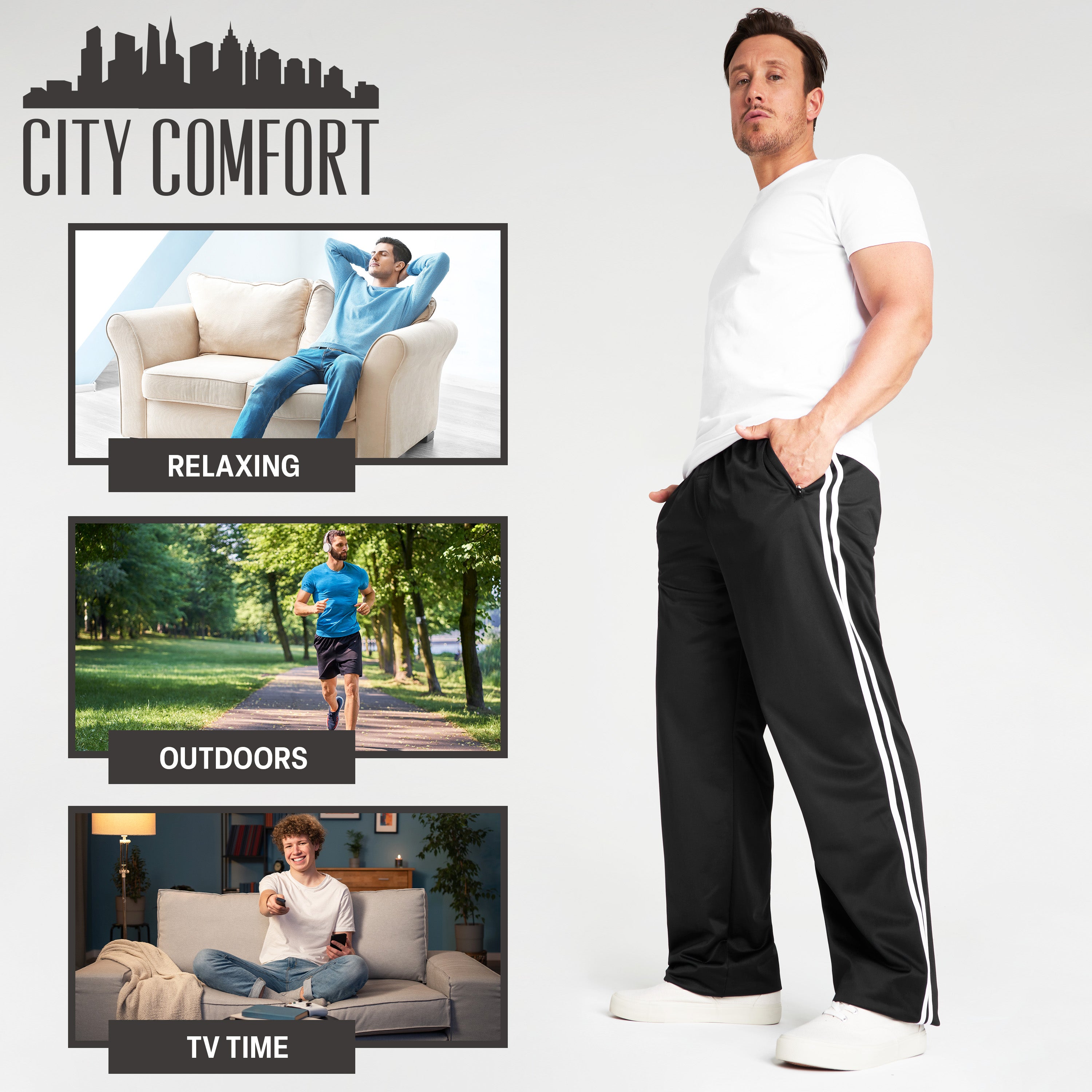 citycomfort-jogging-homme-poches-zip-noir-polyester image 4