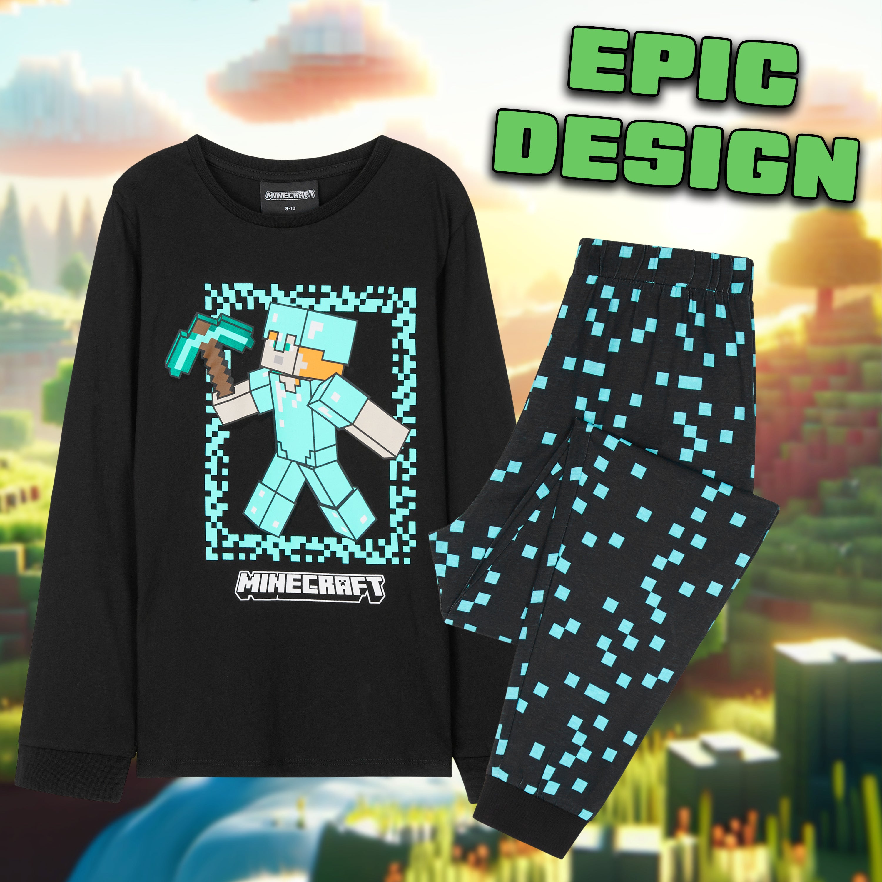 minecraft-pyjama-long-gar-on-coton-9-10-ans-creeper image 2