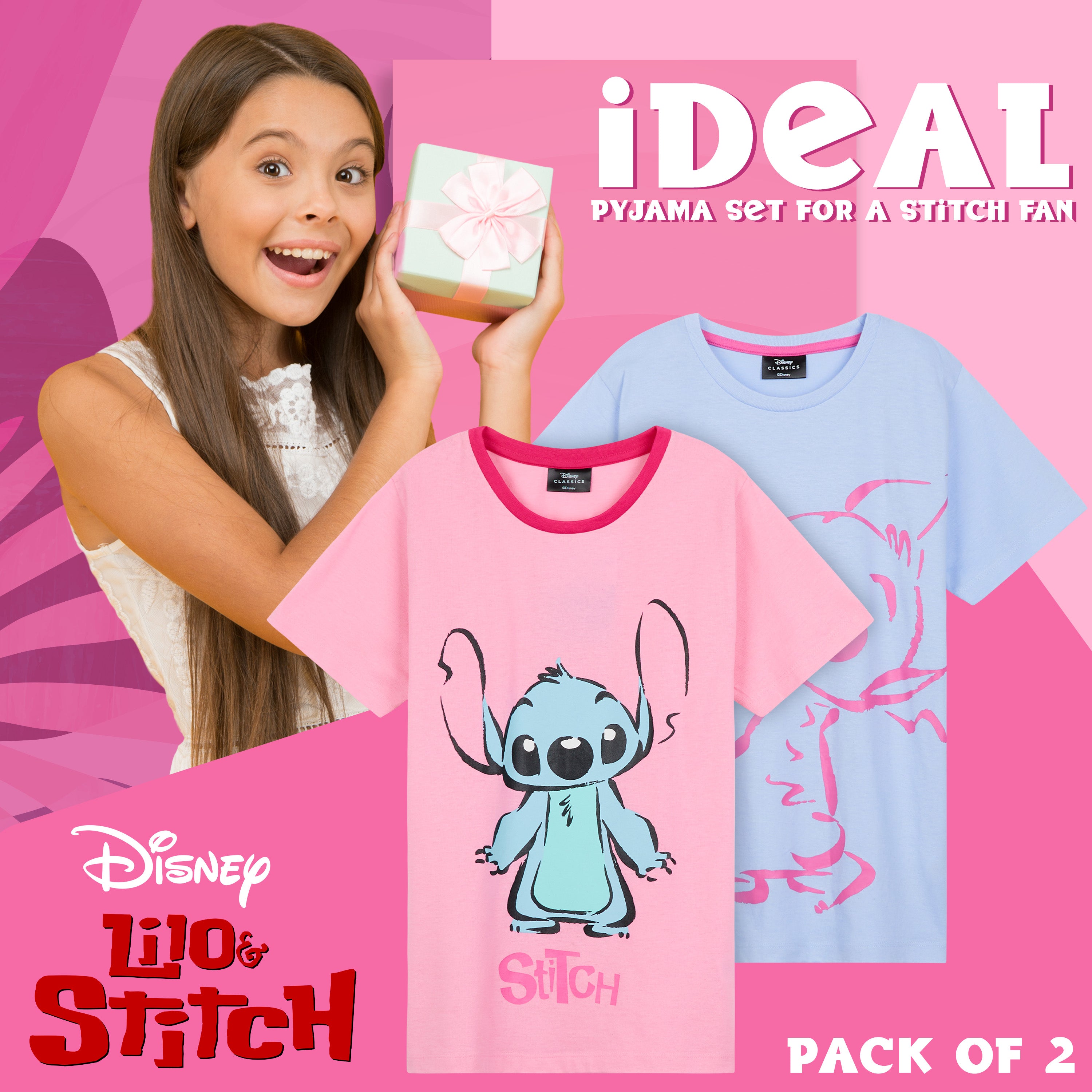 disney-stitch-pyjama-short-fille-coton-lot-2-bleu image 3