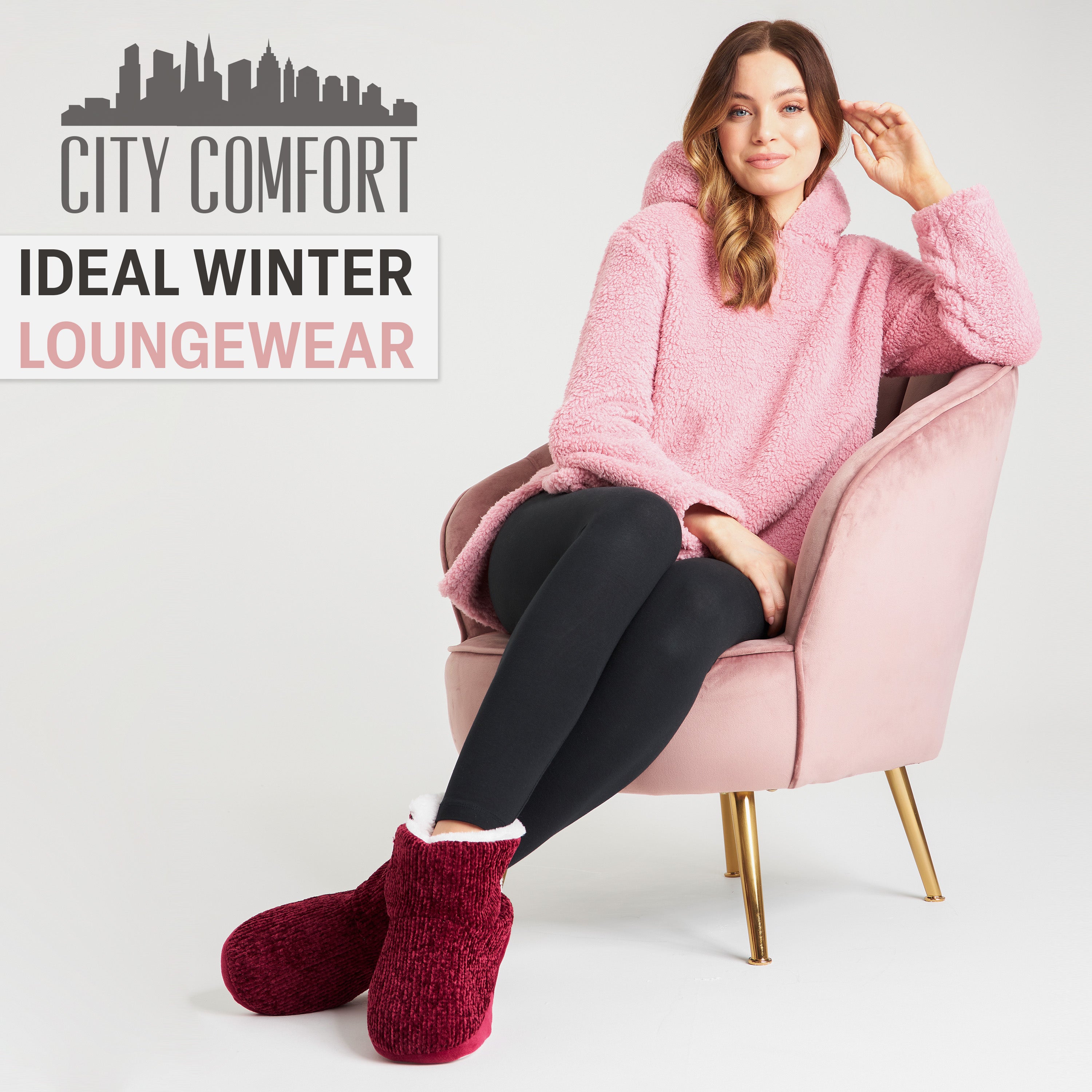 citycomfort-sweat-capuche-femme-polaire-teddy-rose-gris-bleu image 4