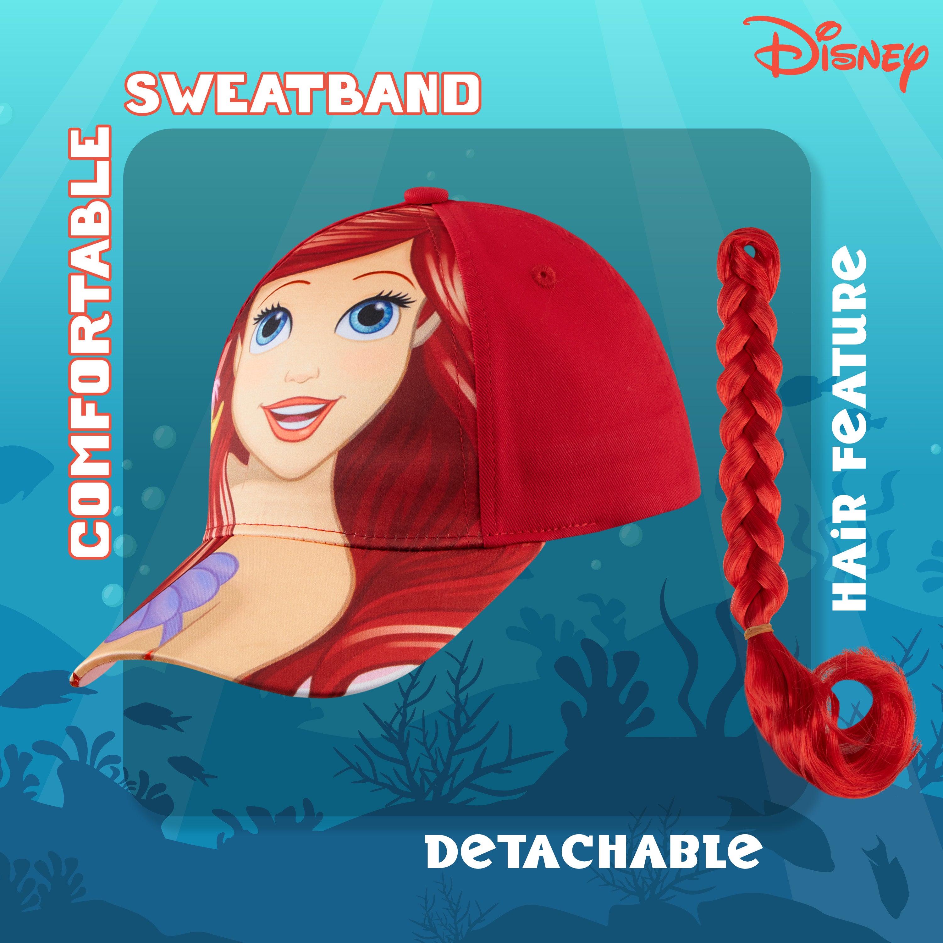 disney-la-petite-sir-ne-casquette-fille-natte-ariel-amovible image 4