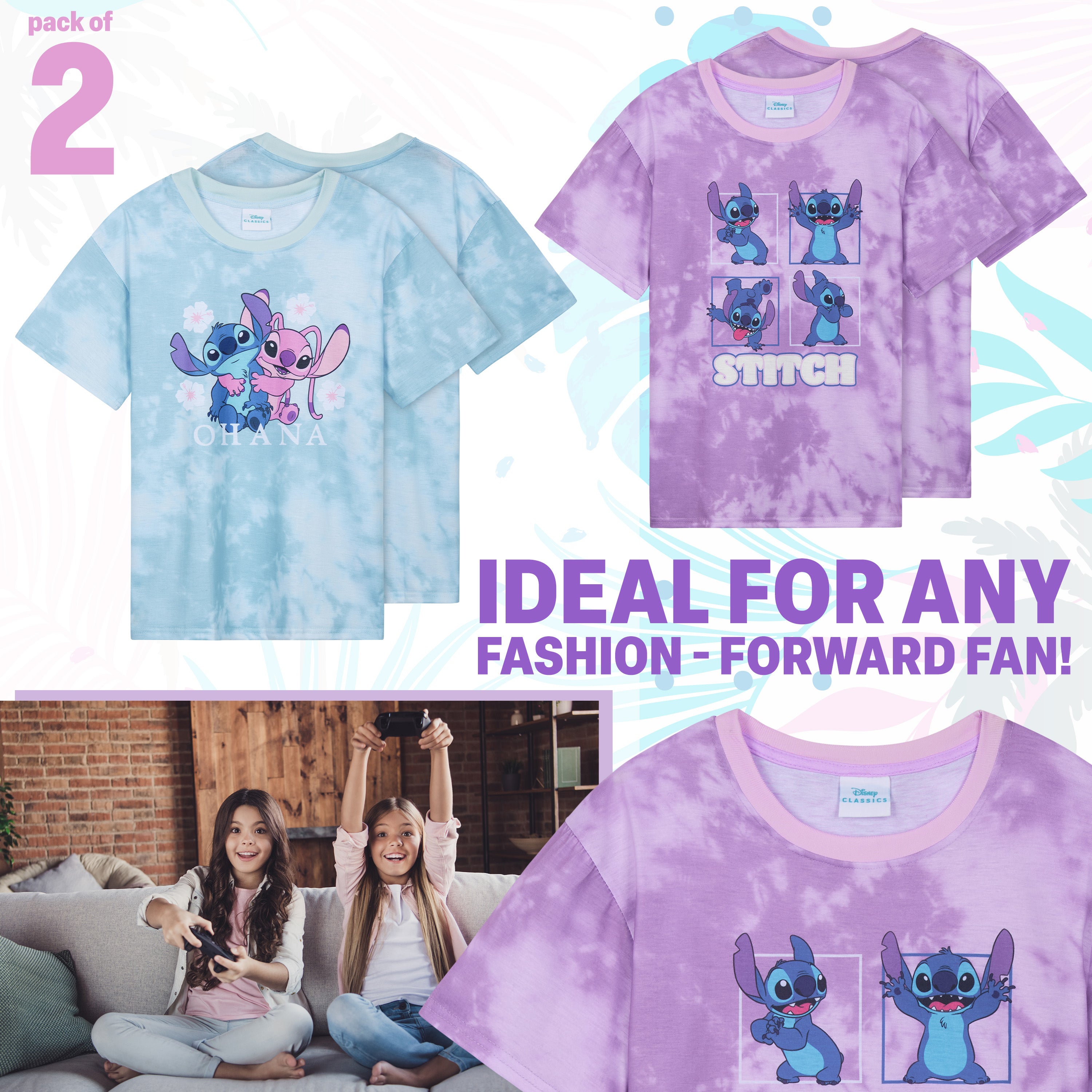 disney-stitch-t-shirt-fille-lot-2-coton-col-rond-11-12-ans image 2