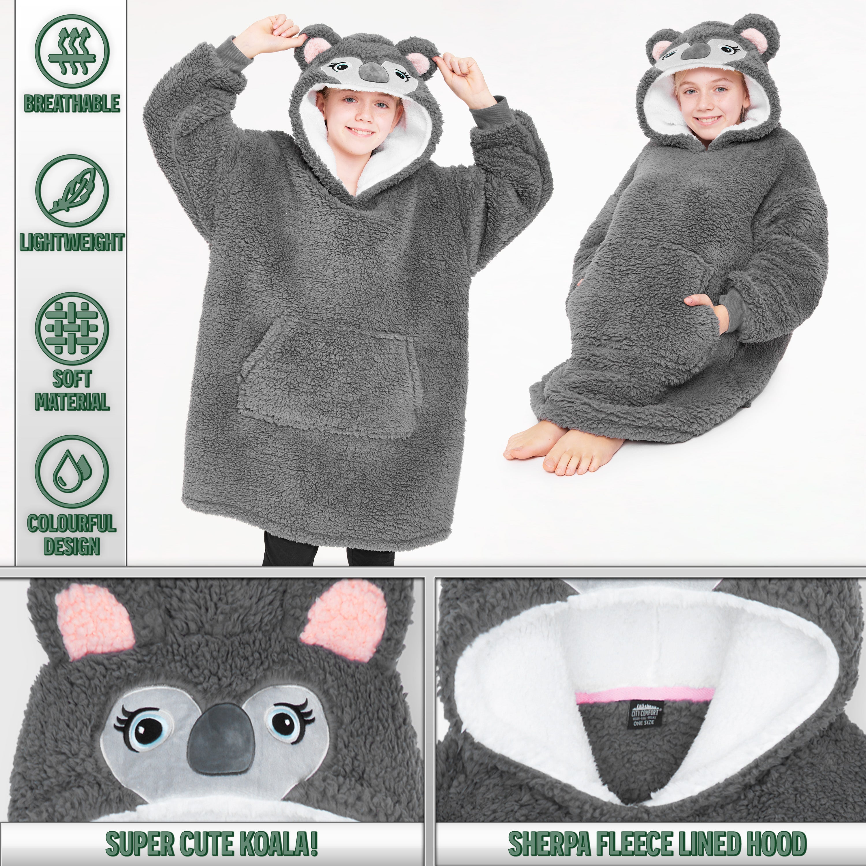 citycomfort-girls-sweat-plaid-enfant-polaire-oversize-capuche image 4