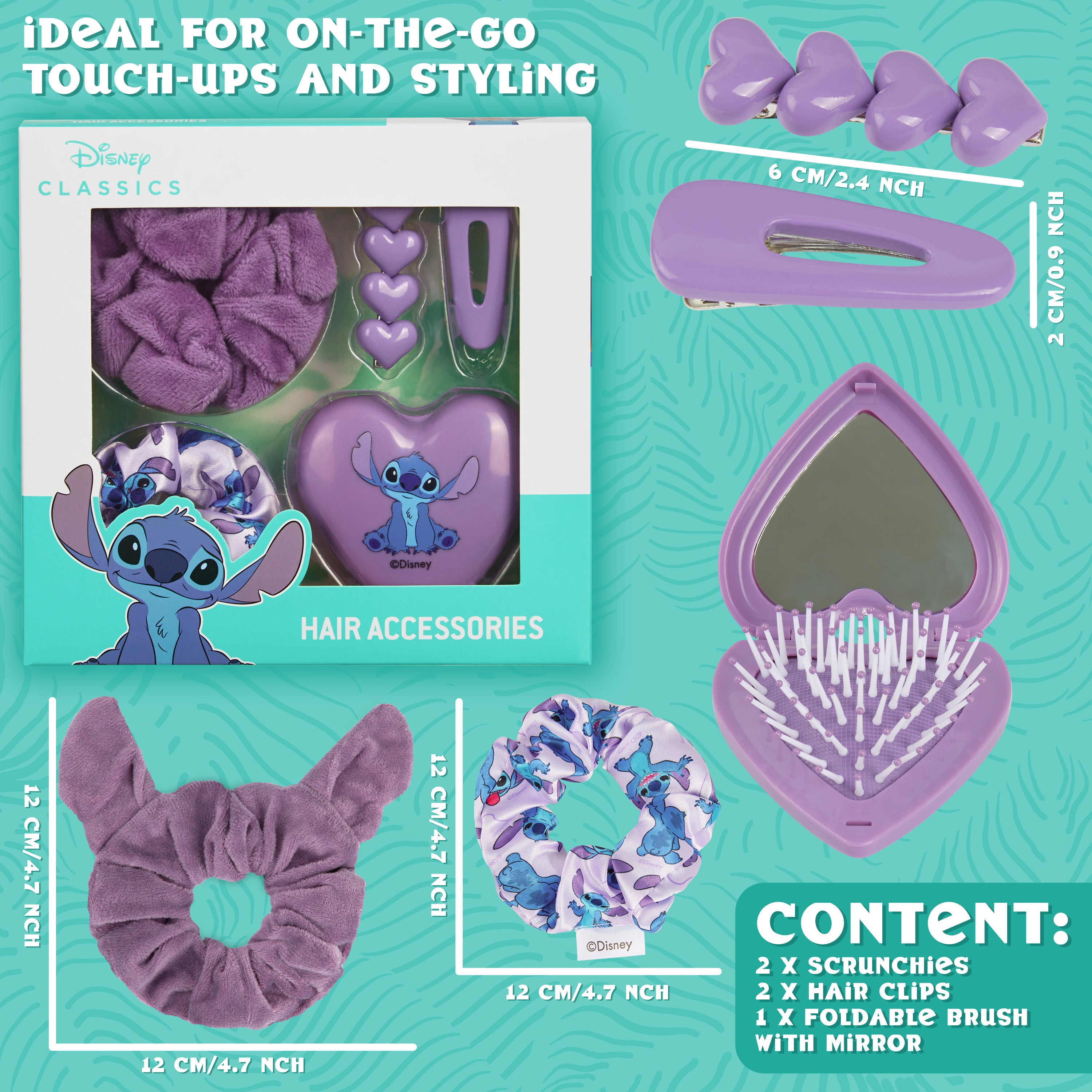 disney-stitch-set-5-accessoires-cheveux-chouchous-pinces-bleu image 6