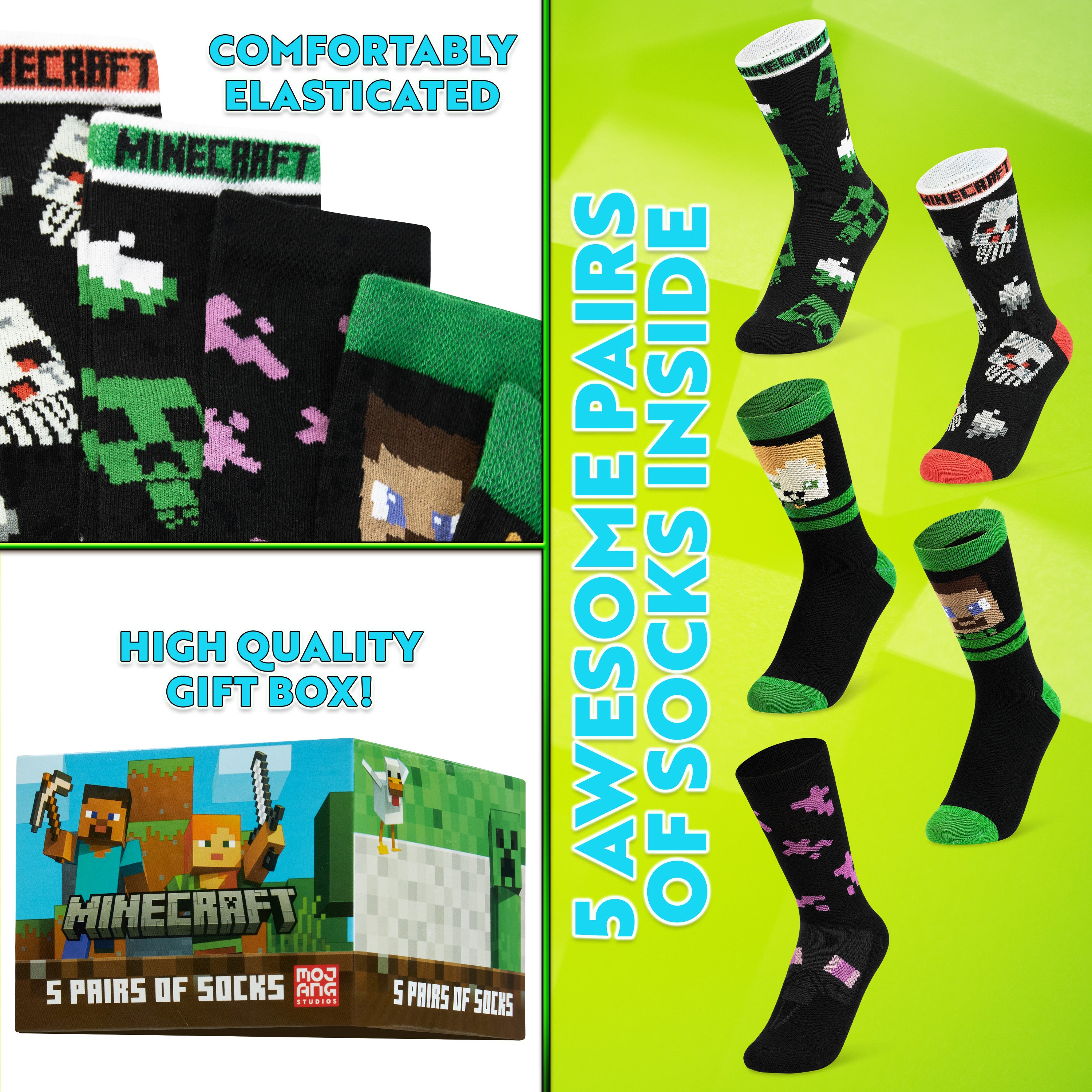 minecraft-chaussettes-gar-on-coton-lot-de-5-12-5-3-5-uk image 5