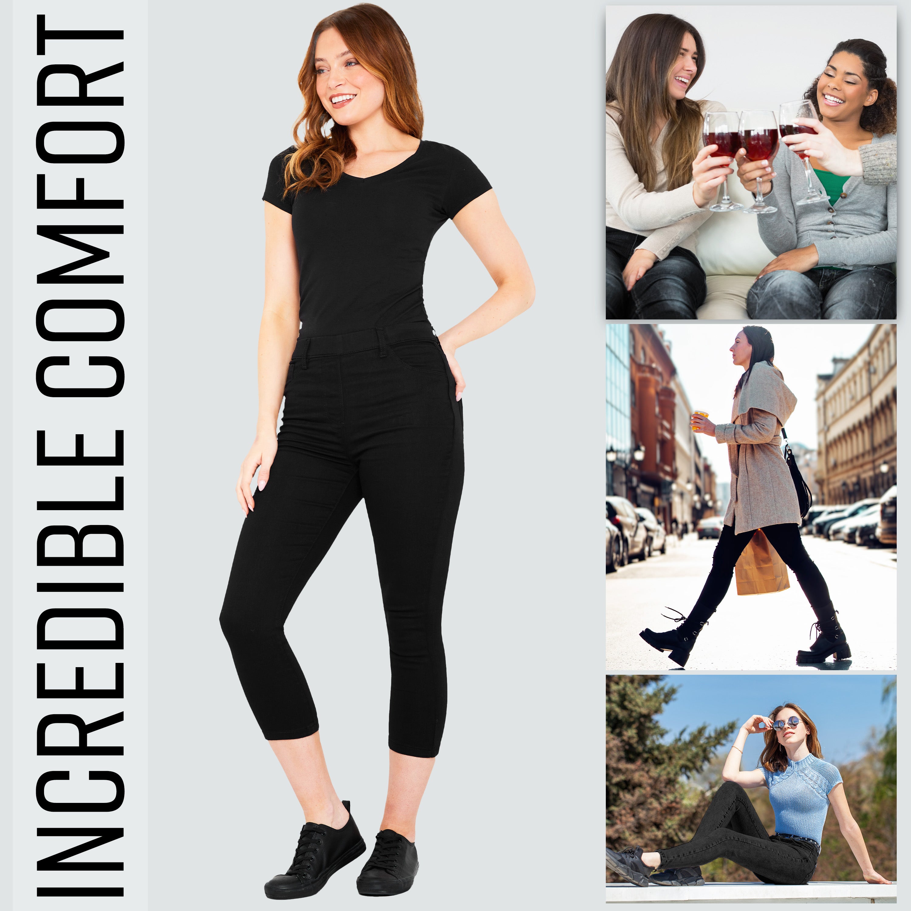 citycomfort-jegging-femme-court-3-4-noir-denim-stretch-taille-40 image 3