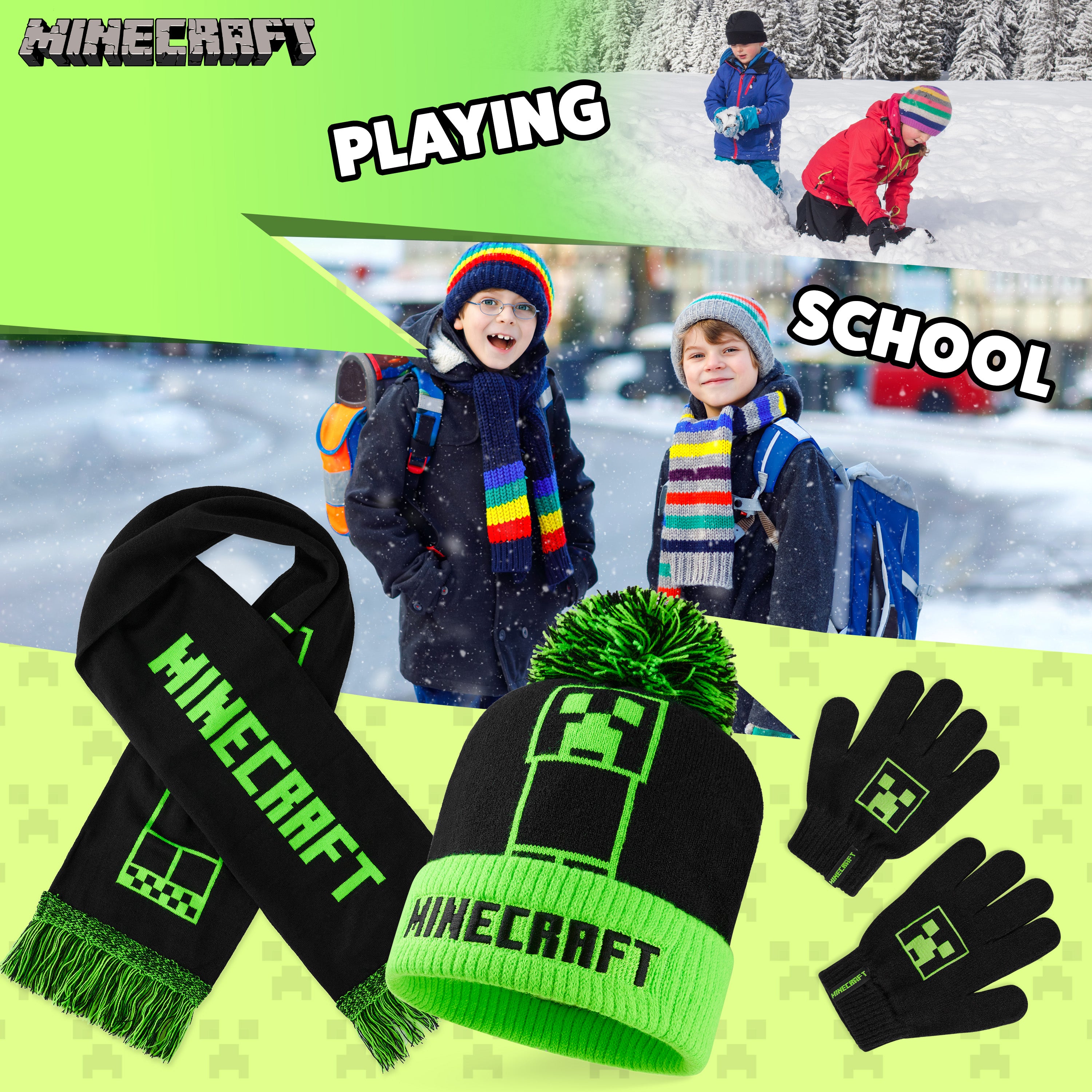 minecraft-ensemble-bonnet-charpe-gants-enfant-junior-4-7-ans image 4