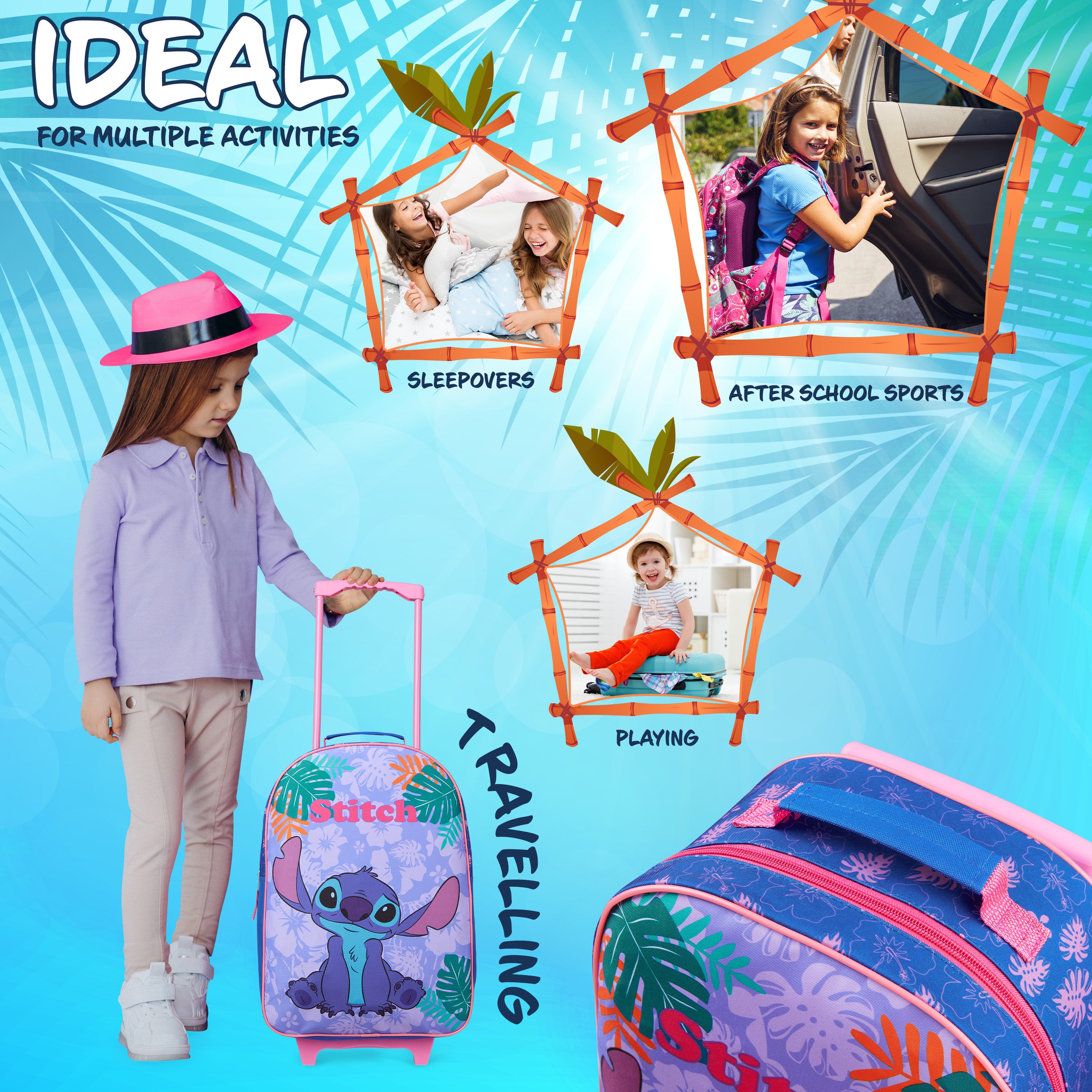 stitch-valise-enfant-pliable-trolley-bleu-47x30cm image 4