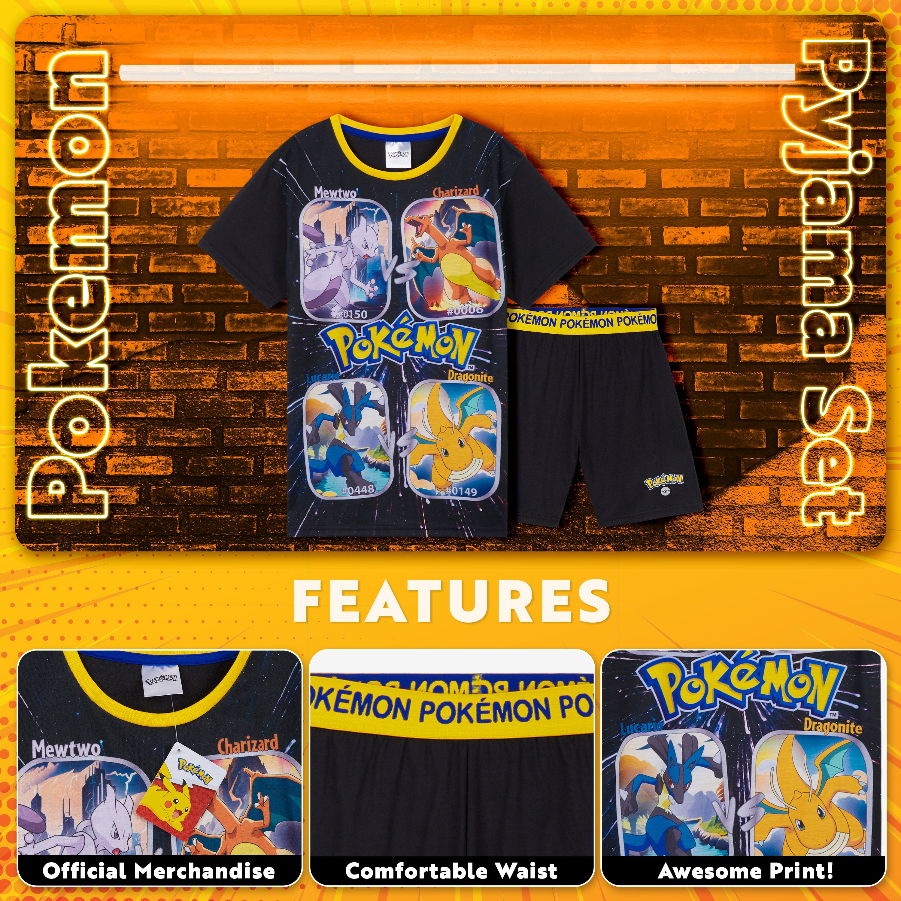 pok-mon-pyjama-court-gar-on-noir-jaune-7-8-ans image 3