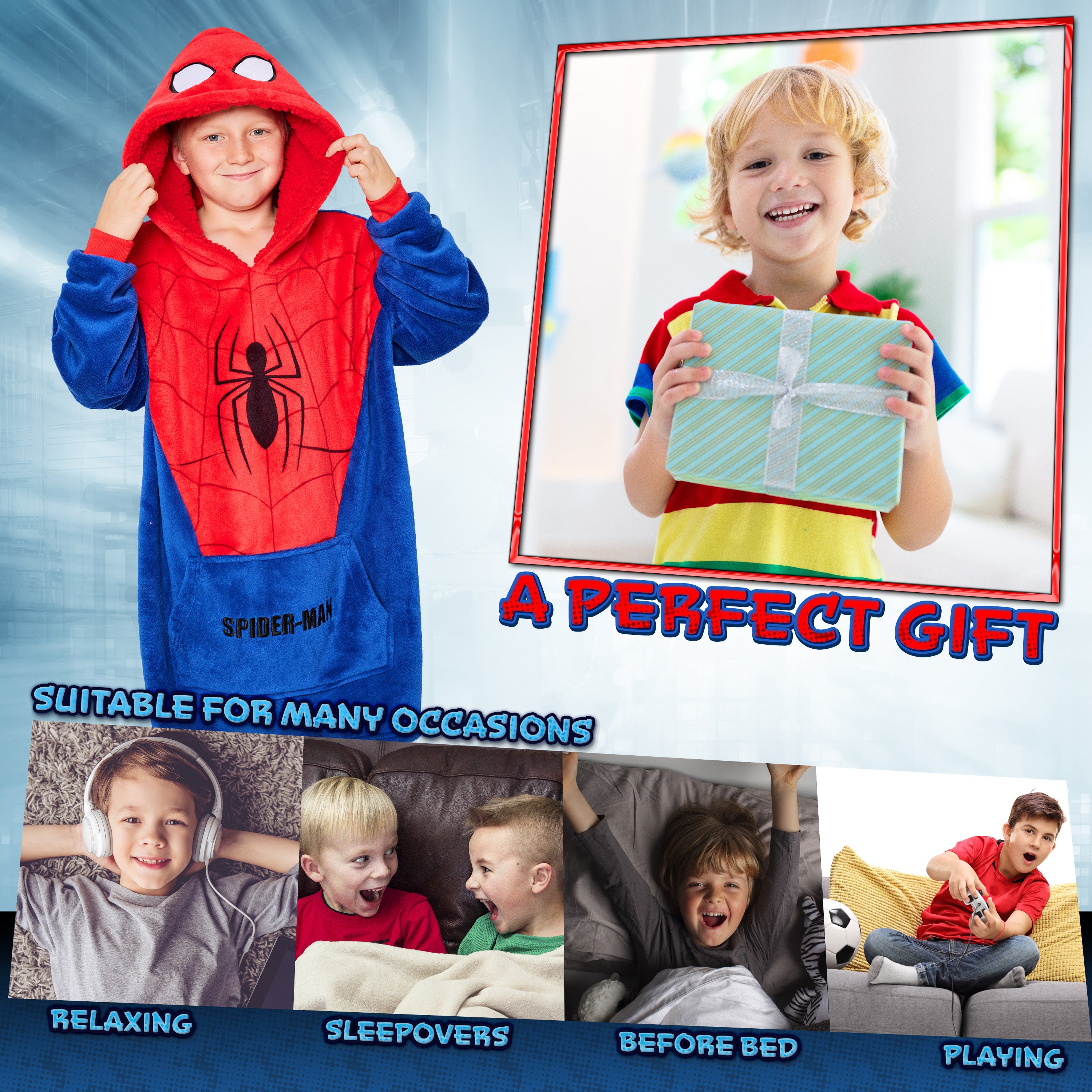 marvel-spider-man-plaid-hoodie-enfant-oversize-polaire image 3