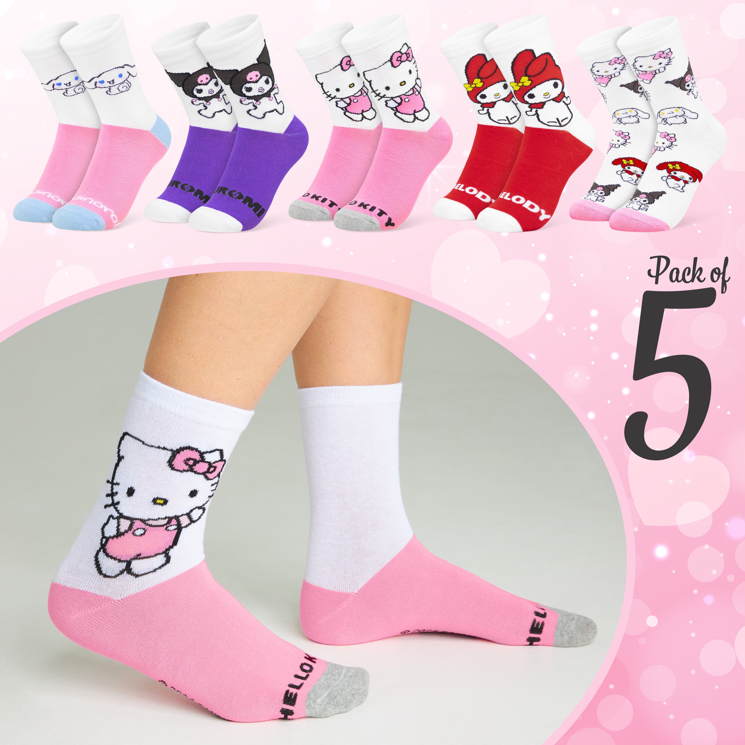 hello-kitty-lot-5-chaussettes-femme-coton-mi-mollet-ado image 5