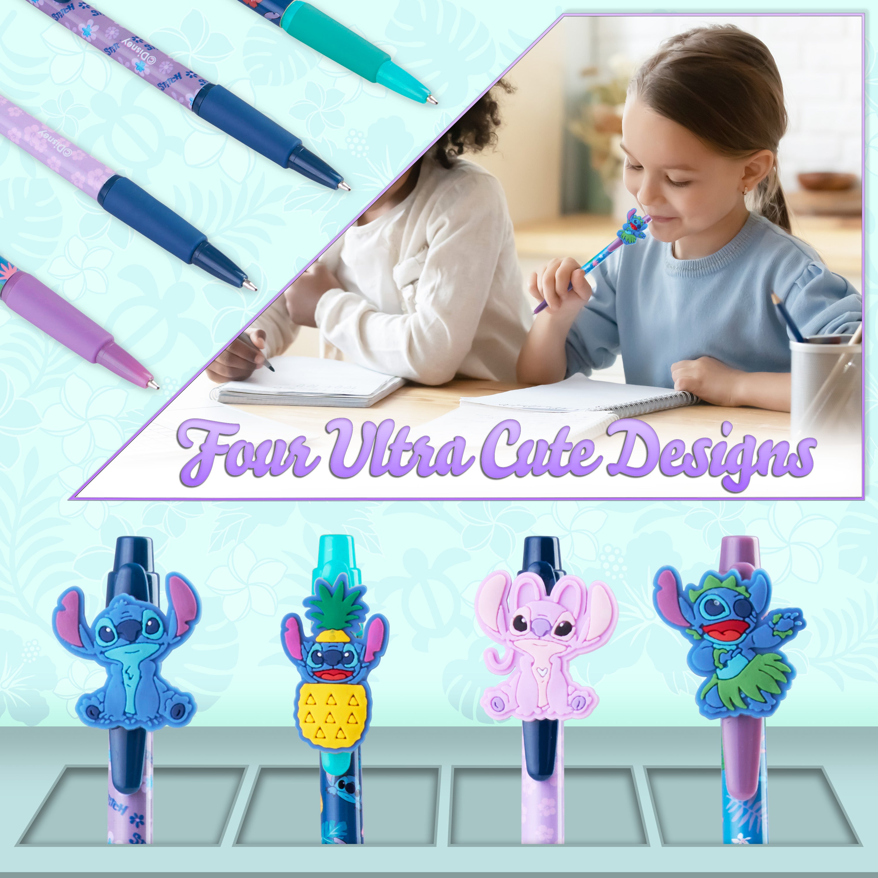 disney-stitch-set-4-stylos-bille-noirs-3d image 6