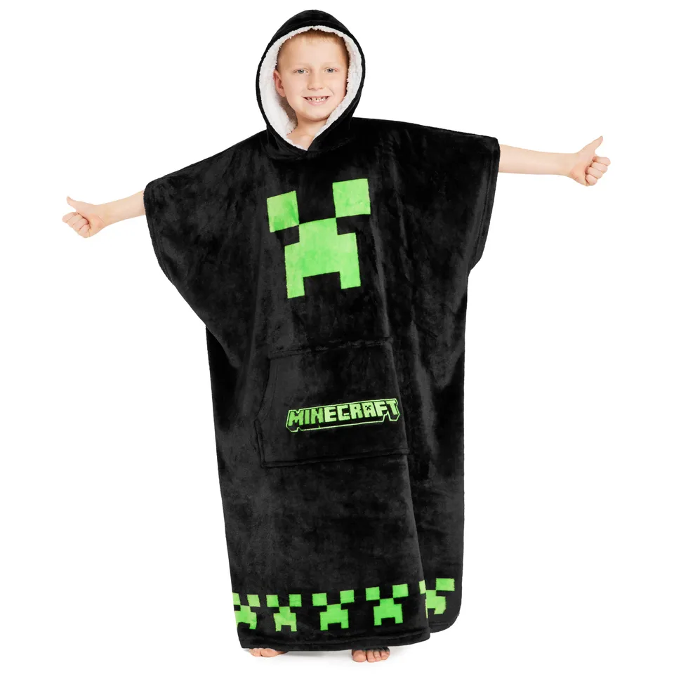 minecraft-sweat-plaid-enfant-capuche-polaire-noir-vert image 1