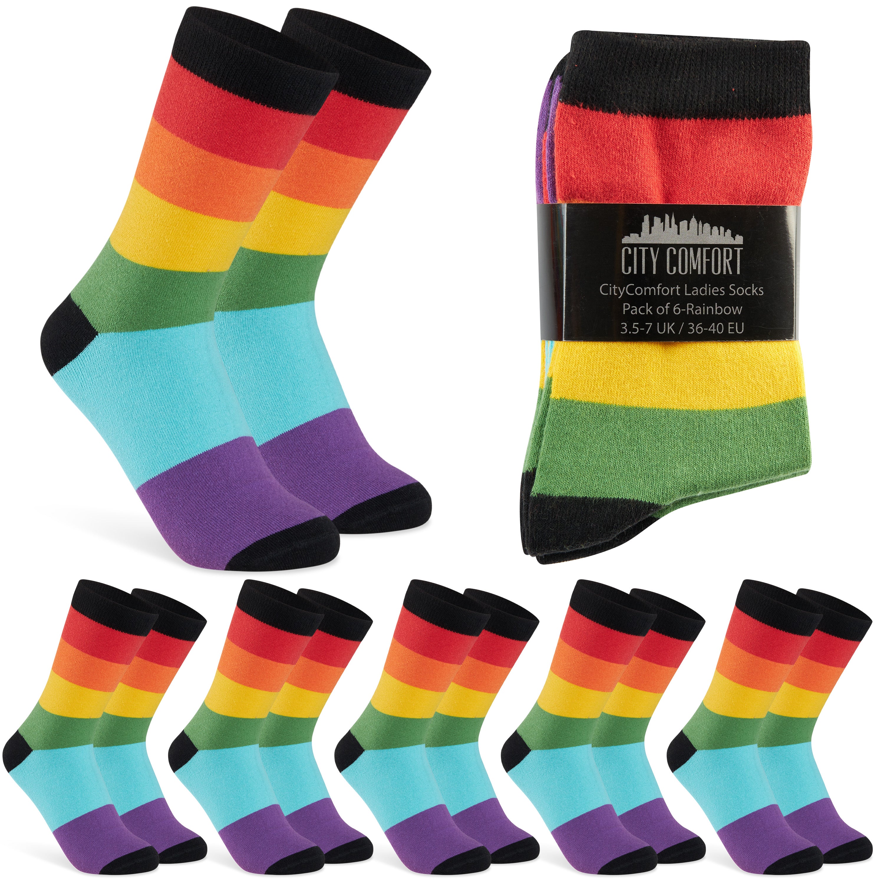get-trend-citycomfort-chaussettes-femme-rainbow-lot-6-coton image 1