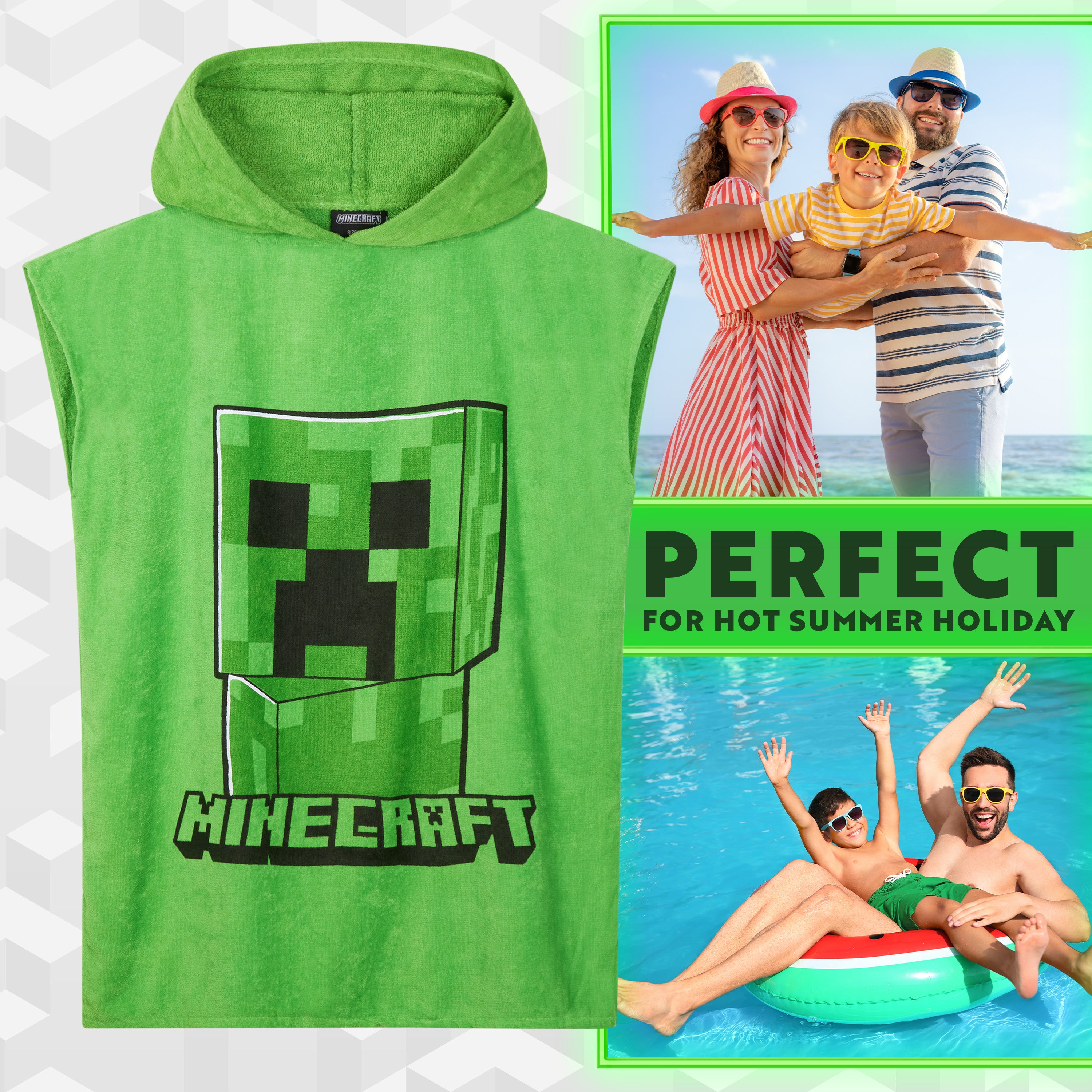 minecraft-poncho-serviette-capuche-enfant-vert-10-13-ans image 2