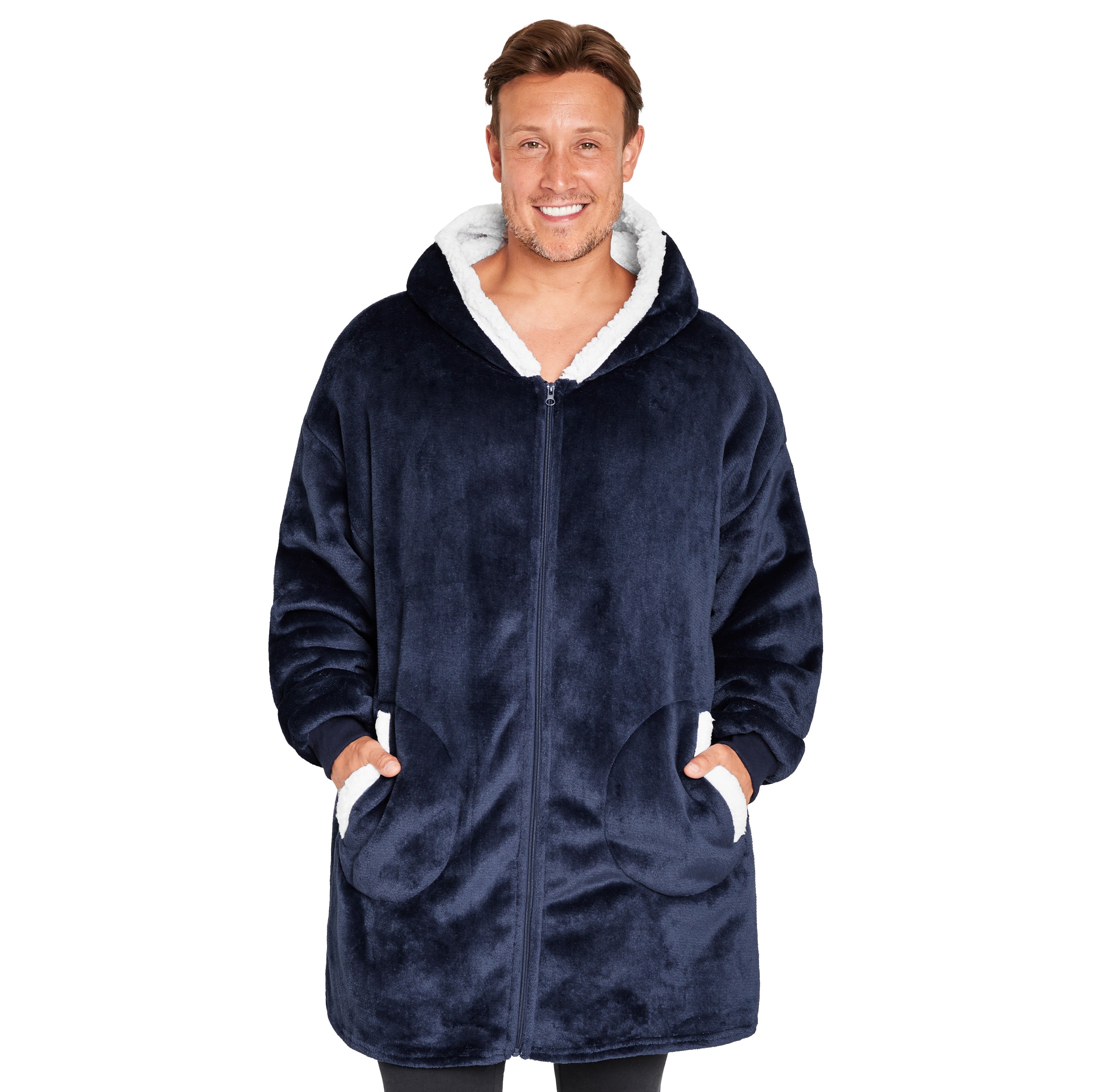 citycomfort-sweat-plaid-capuche-zipp-gris-polaire-sherpa image 7