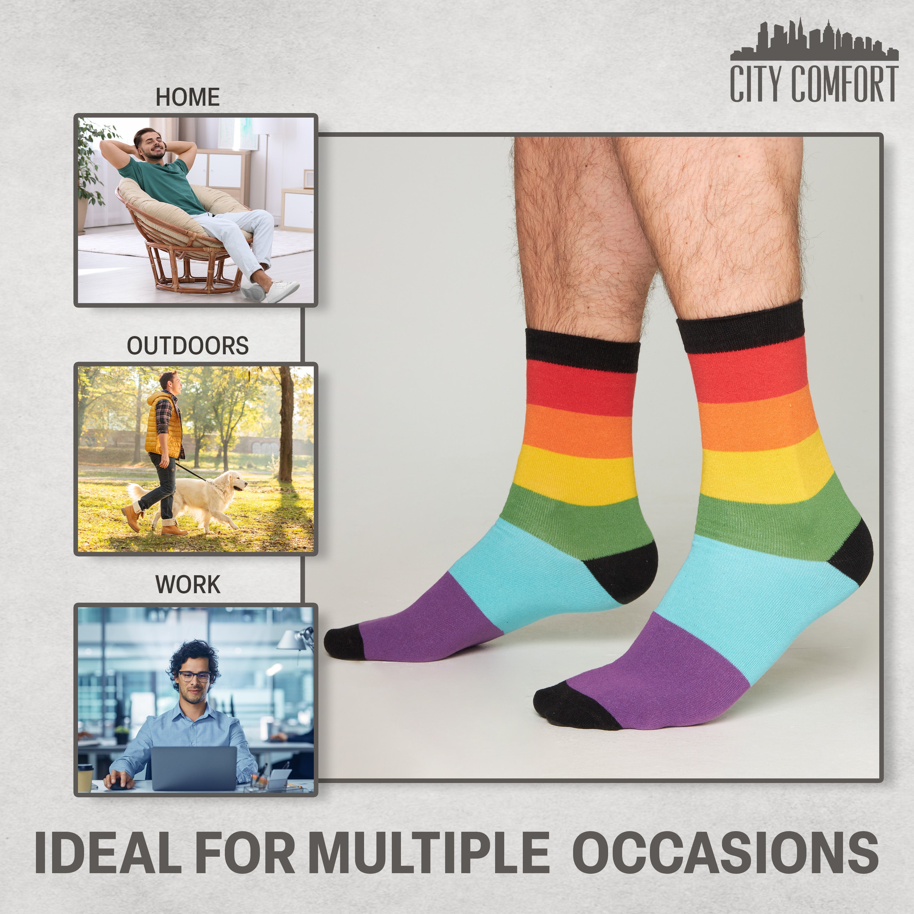 citycomfort-men-chaussettes-mi-mollet-coton-rainbow-lot-6 image 3