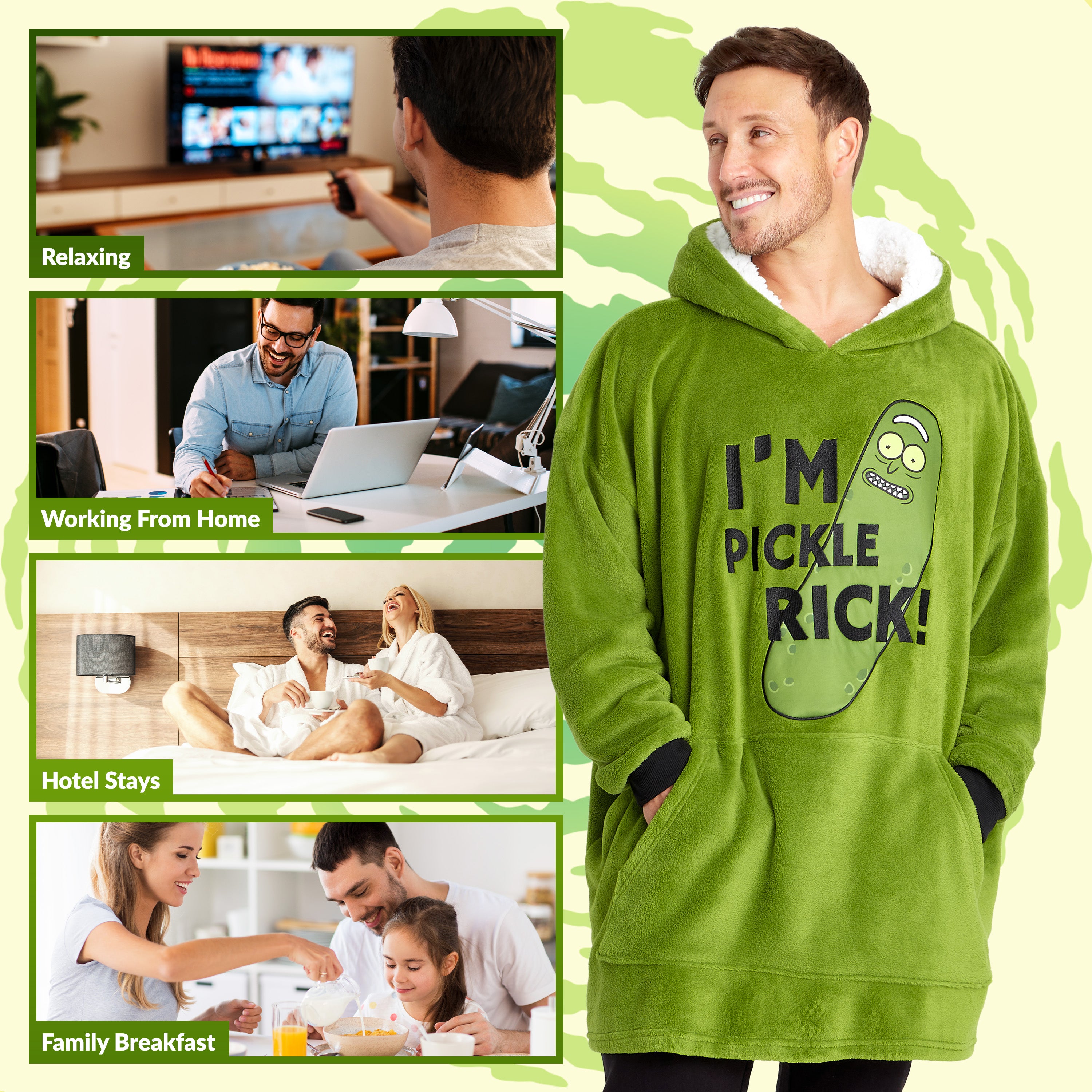 rick-and-morty-plaid-sweat-capuche-oversize-vert-homme image 4