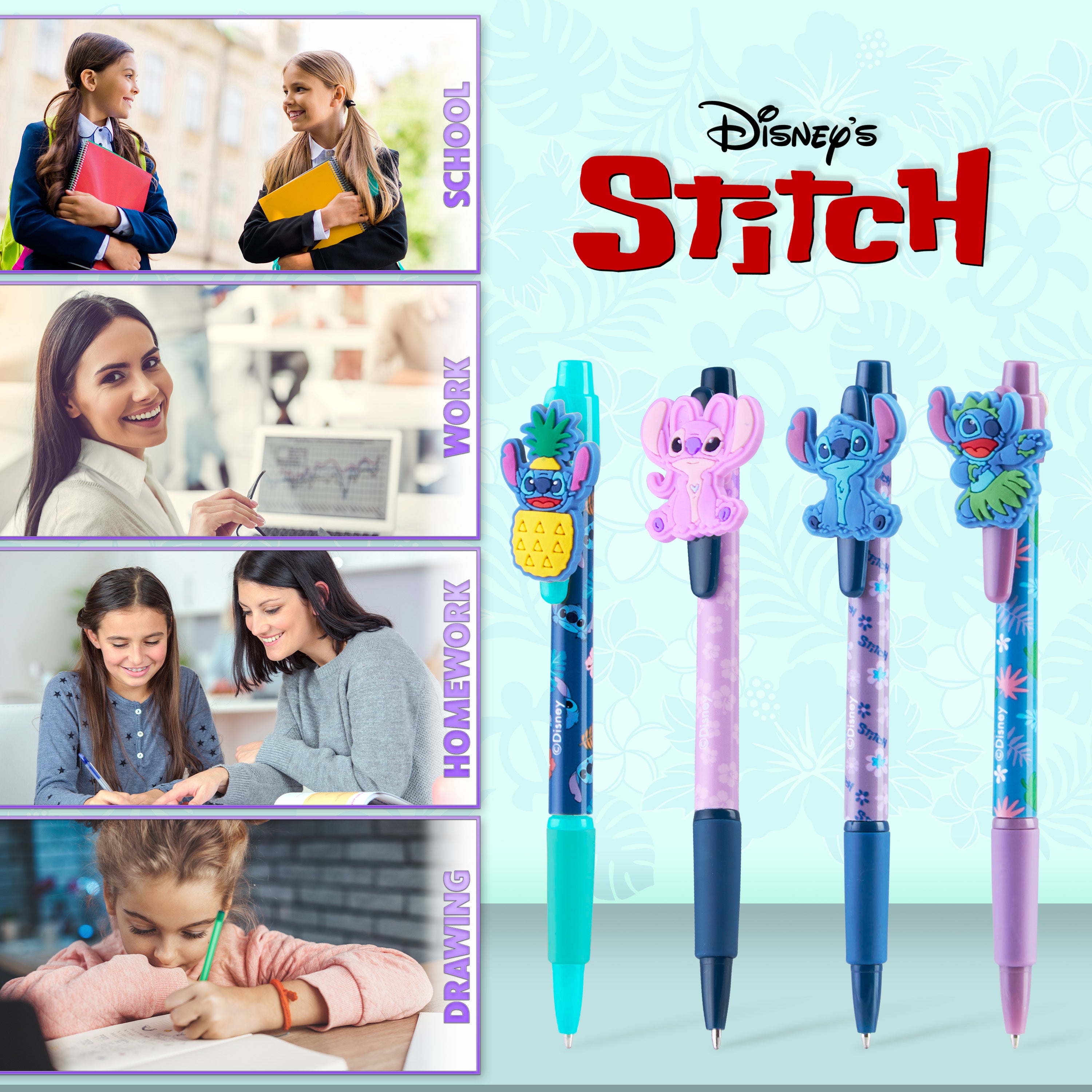 disney-stitch-set-4-stylos-bille-noirs-3d image 5
