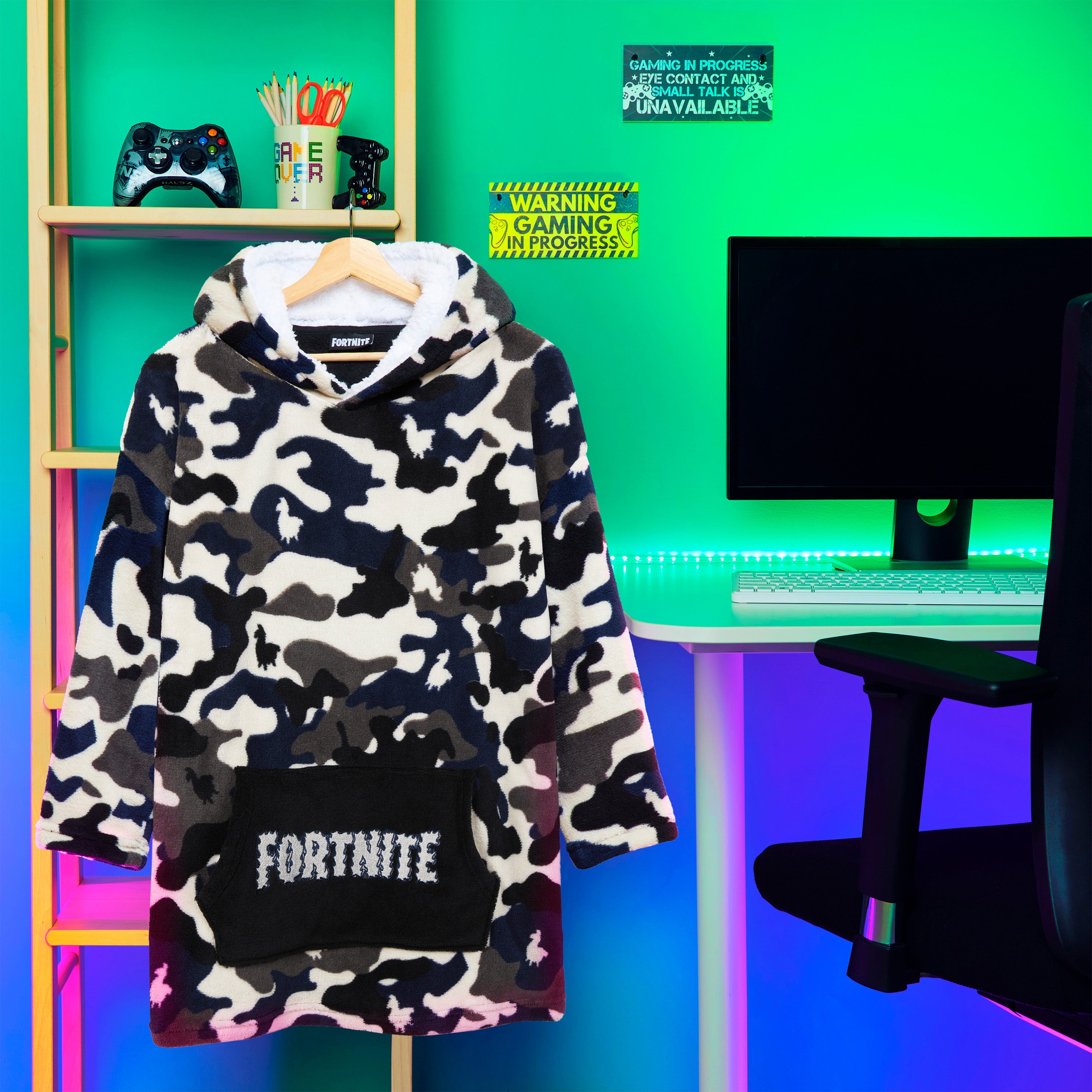 fortnite-hoodie-plaid-enfant-oversize-polaire-capuche image 5