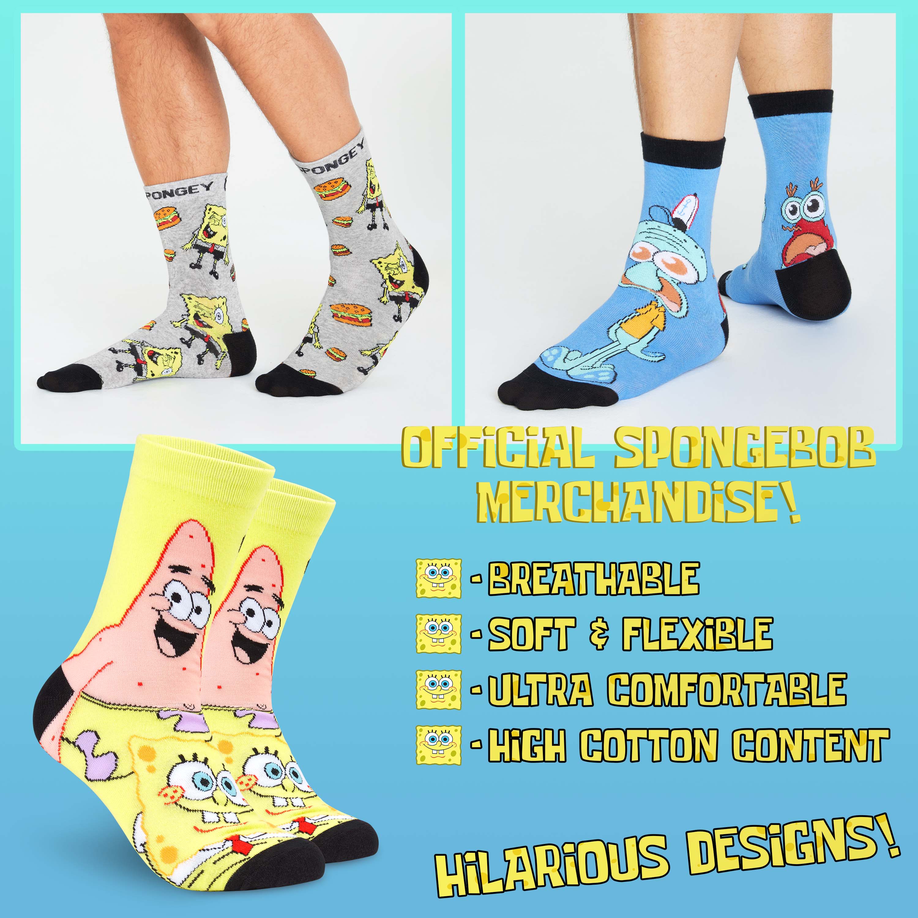 spongebob-chaussettes-homme-x5-coton-taille-6-10 image 5