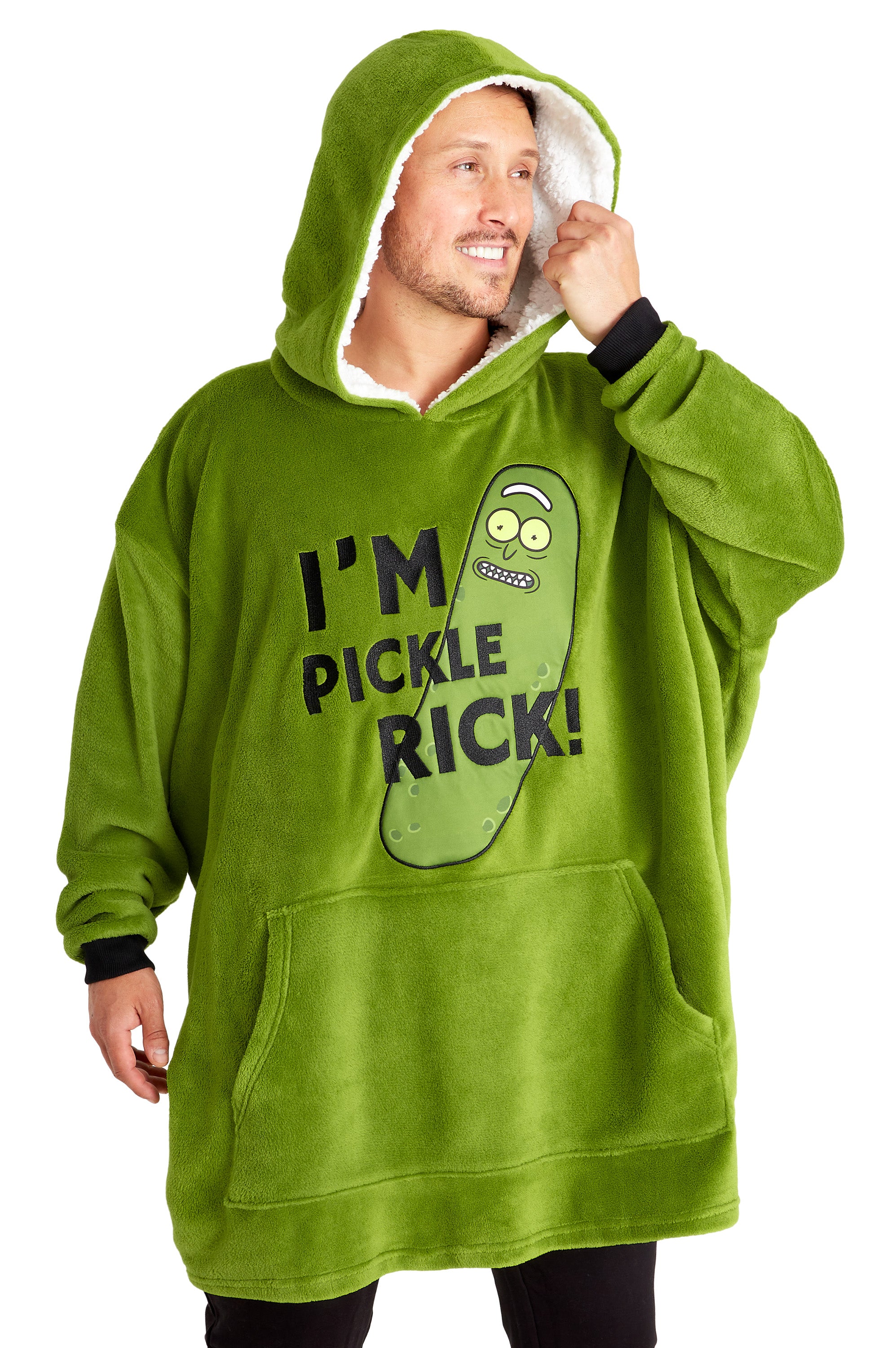 rick-and-morty-plaid-sweat-capuche-oversize-vert-homme image 1