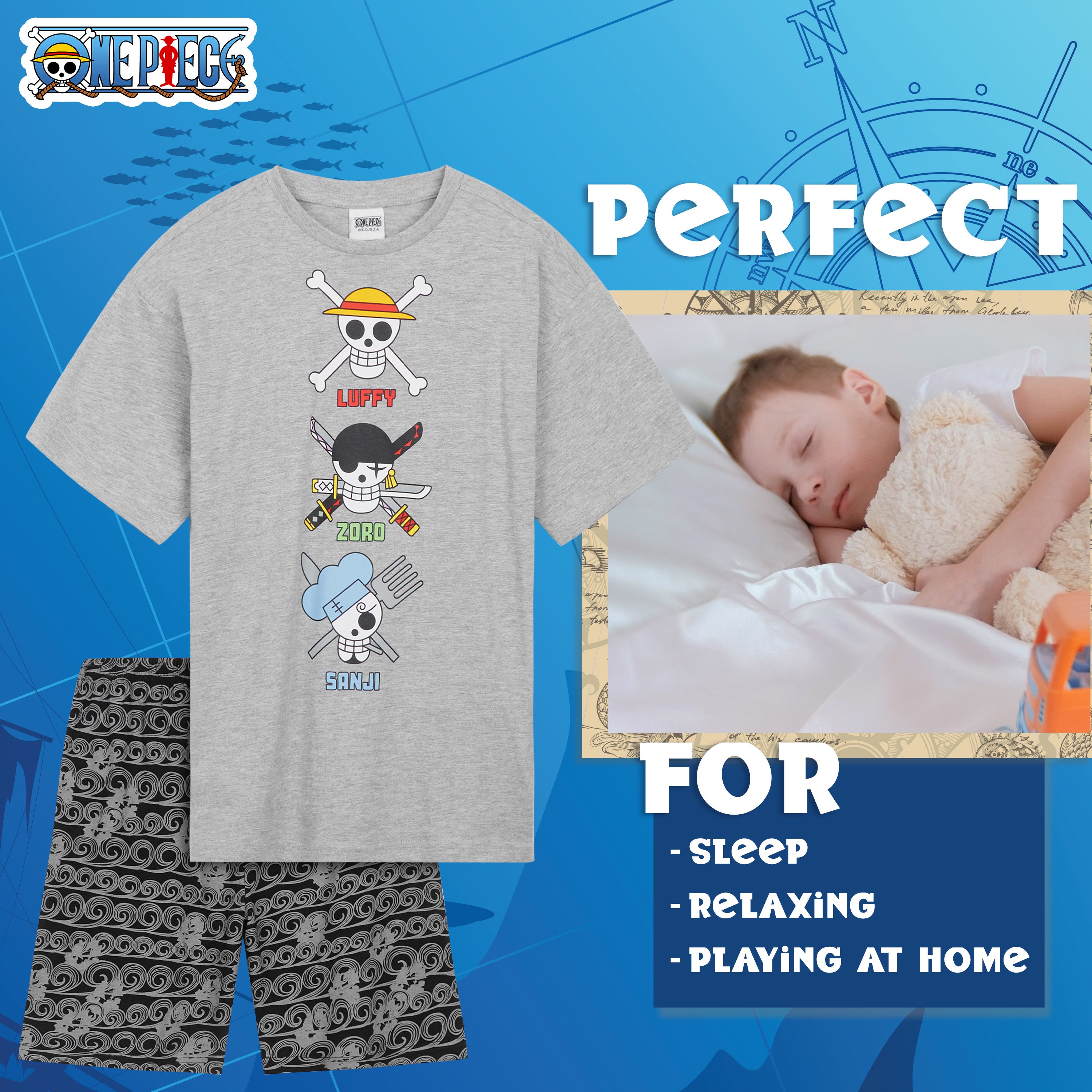 one-piece-pyjama-short-gar-on-gris-noir-coton-9-10-ans image 4