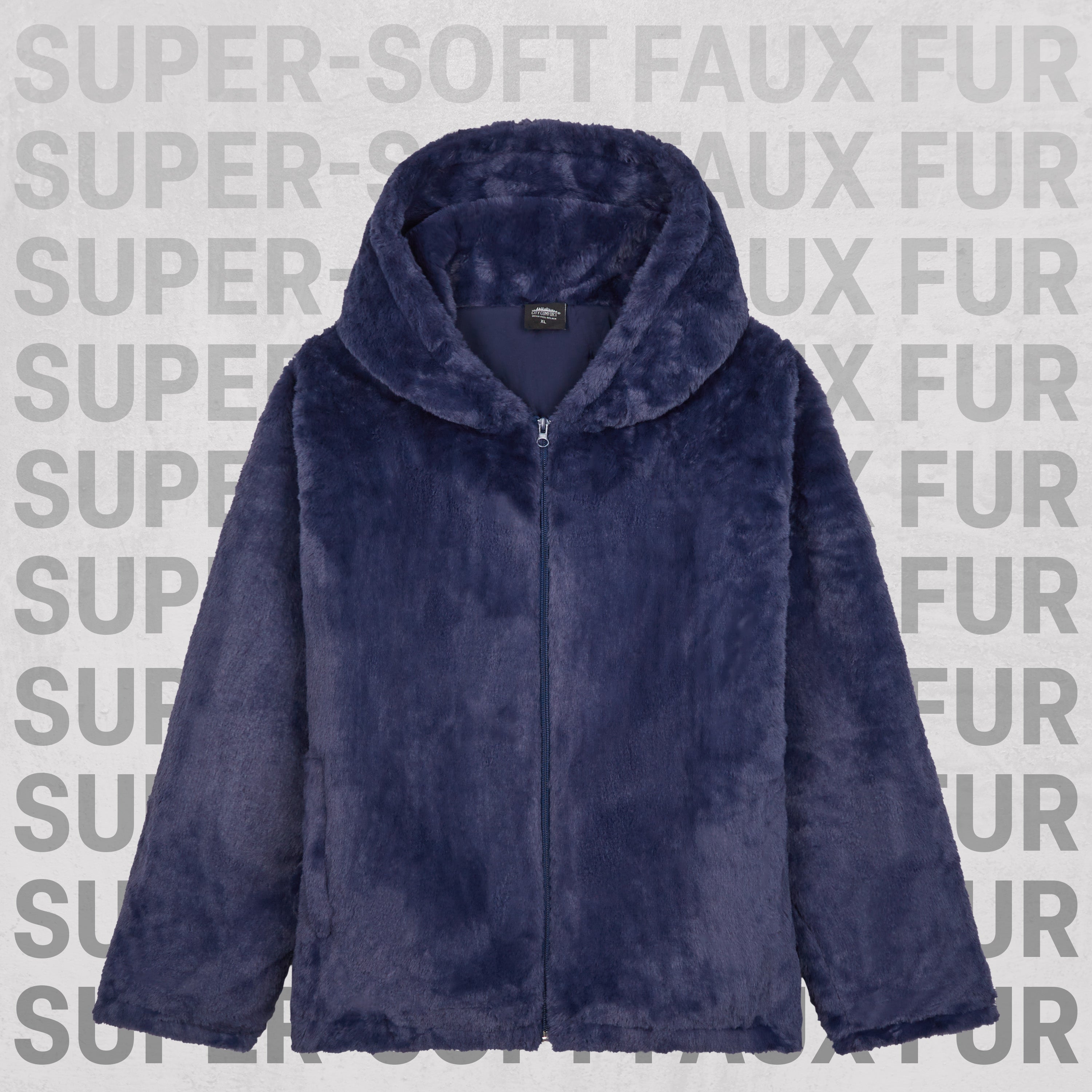 manteau-femme-fausses-fourrure-capuche-peluche-marine-noir image 4