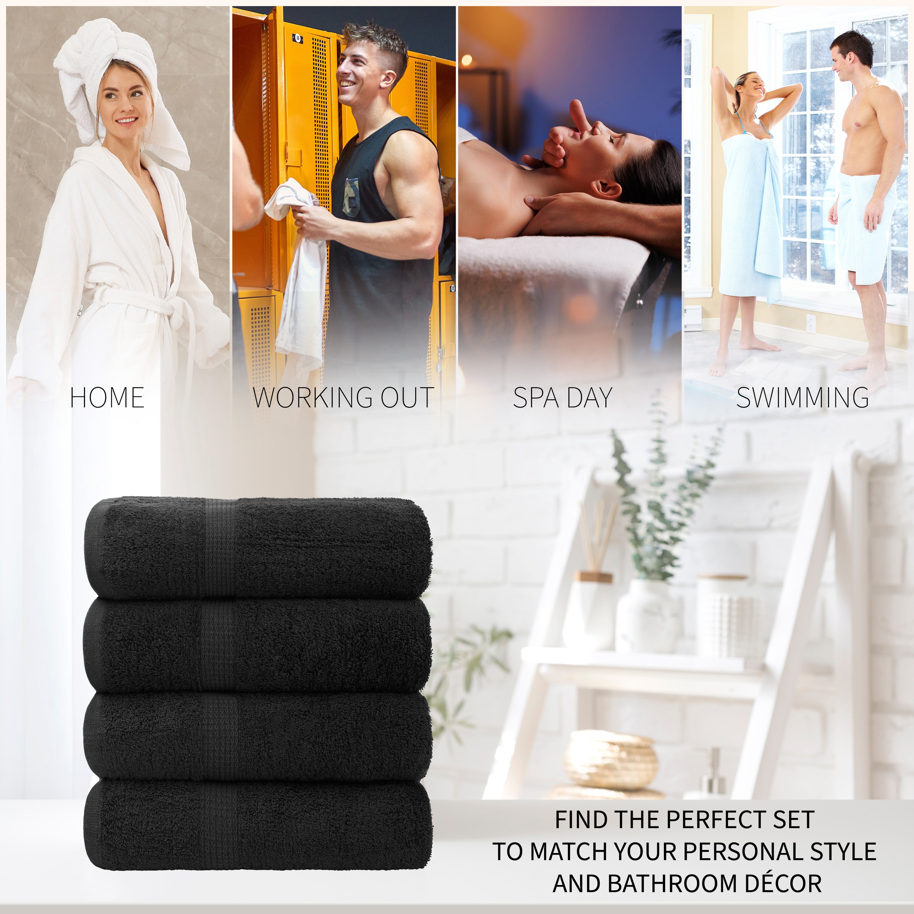 get-trend-citycomfort-serviettes-de-bain-coton-lot-4-noir-550-gsm image 5