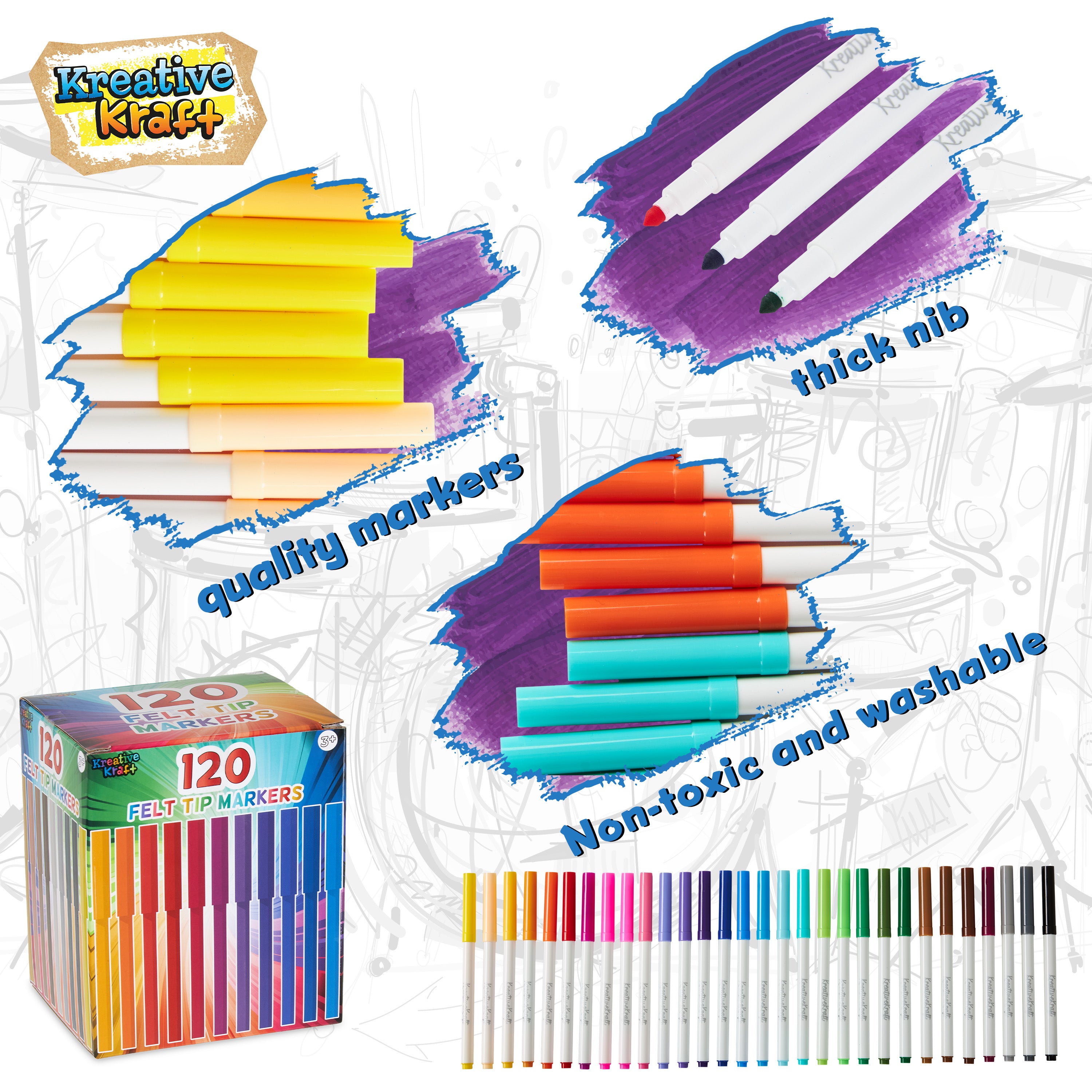 kreativekraft-feutres-coloriage-lot-120-30-couleurs-lavables image 2