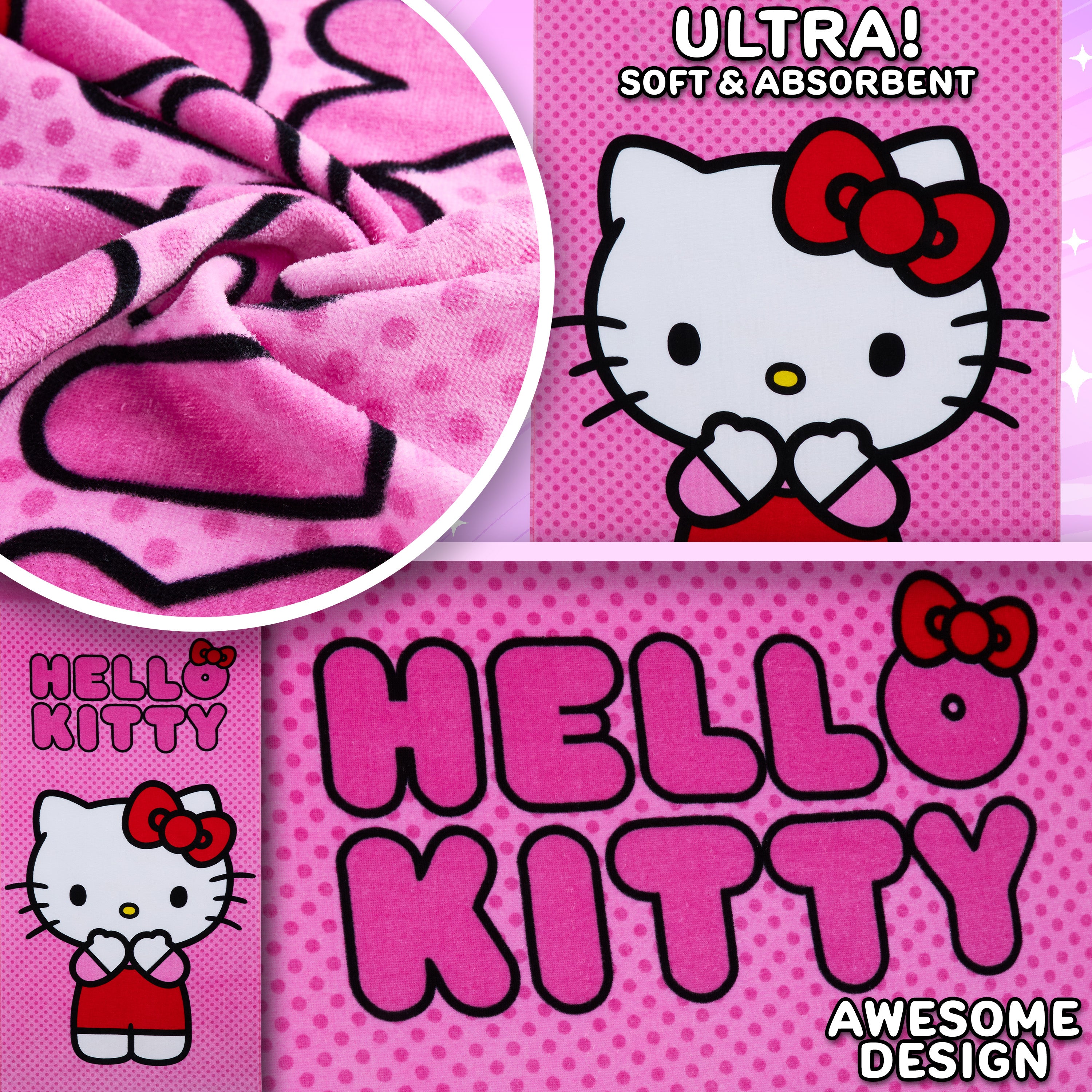 hello-kitty-serviette-plage-rose-70x140cm-absorbante image 4