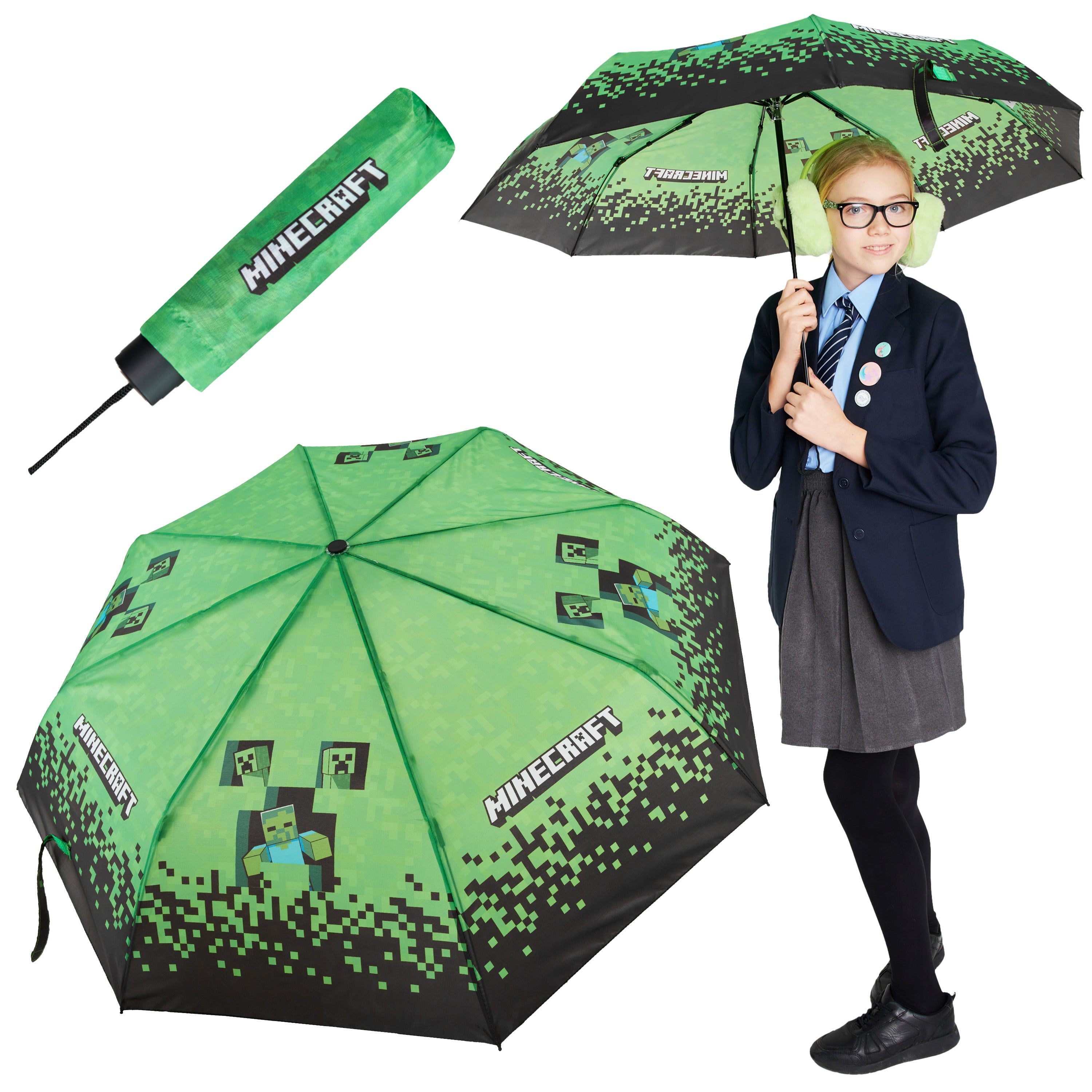 minecraft-parapluie-enfant-cloche-transparent-pliable image 1