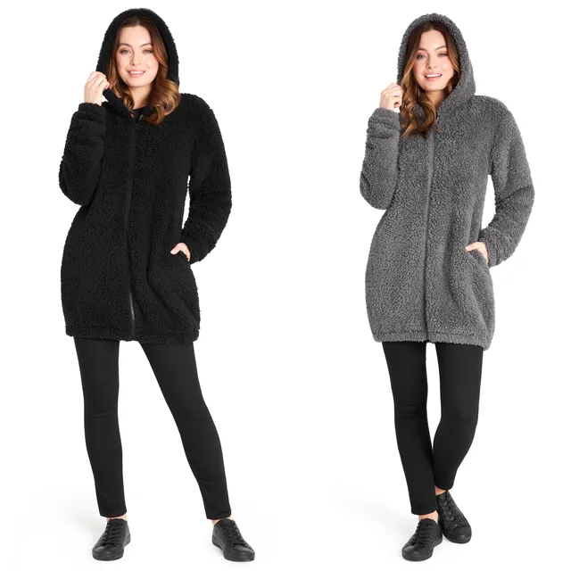 citycomfort-hoodie-femme-polaire-teddy-pilou-noir-gris-s-xl image 1