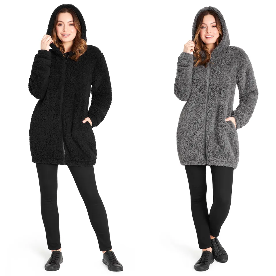 citycomfort-hoodie-femme-polaire-teddy-pilou-noir-gris-s-xl image 1