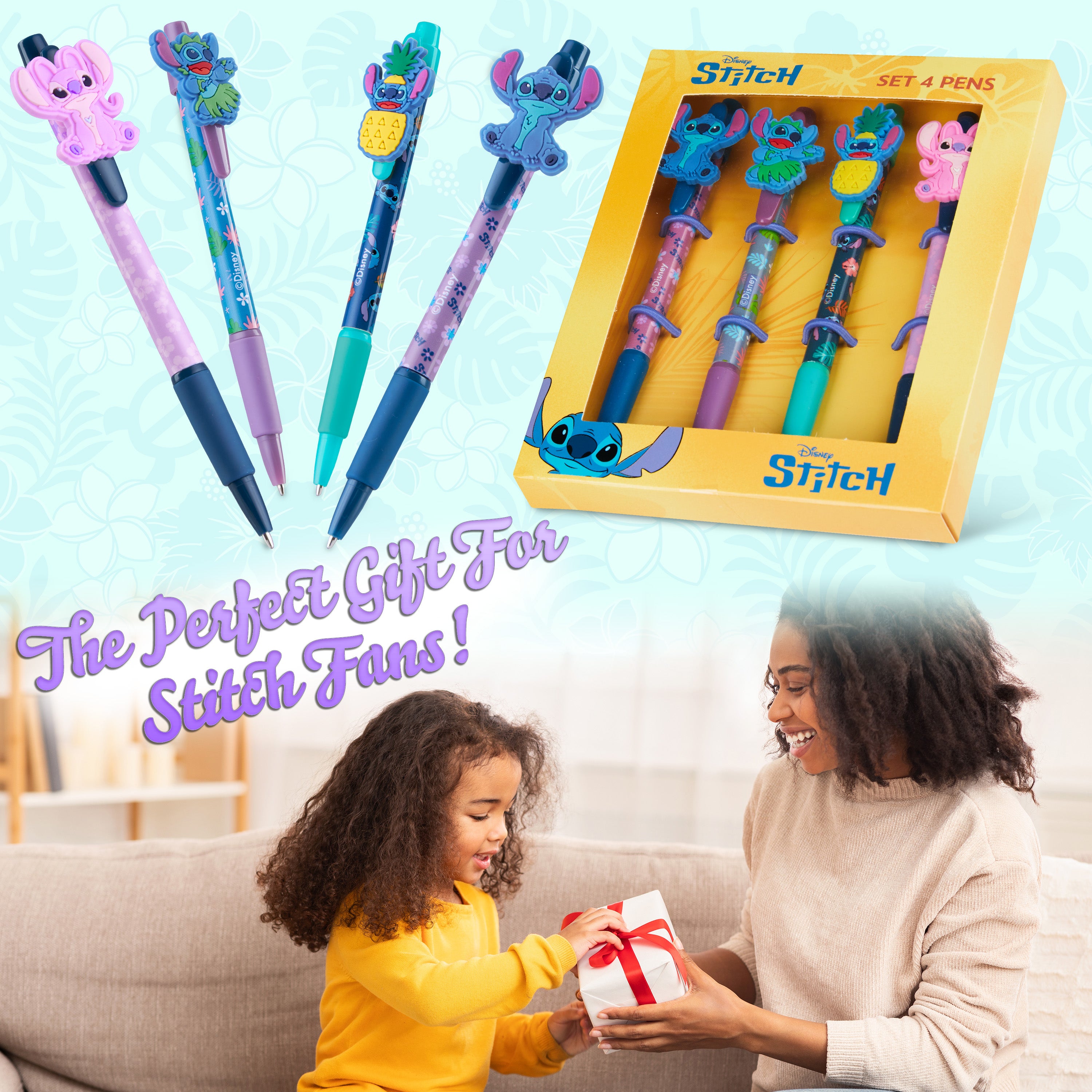 disney-stitch-set-4-stylos-bille-noirs-3d image 2