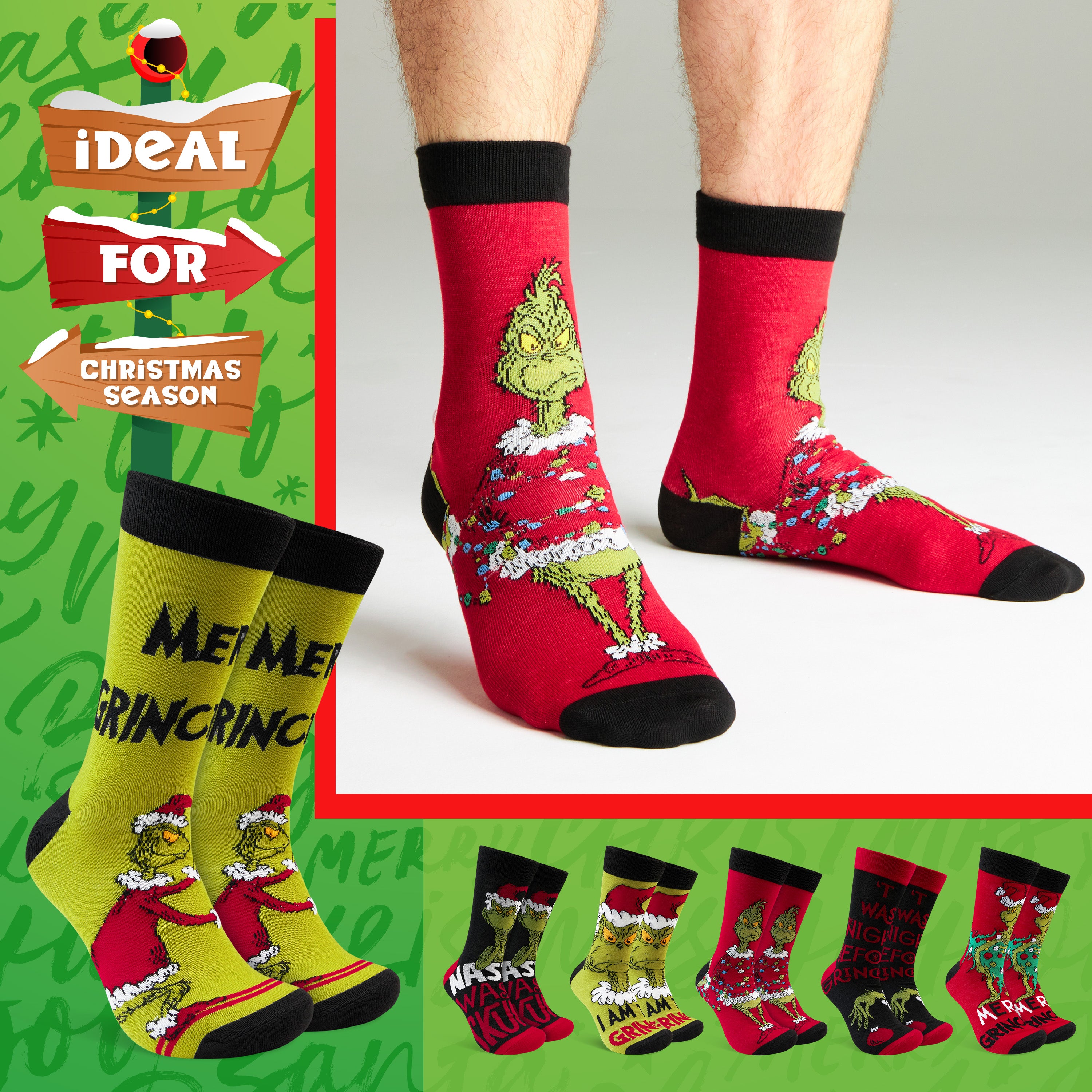 grinch-chaussettes-homme-mi-mollet-lot-6-respirantes image 5