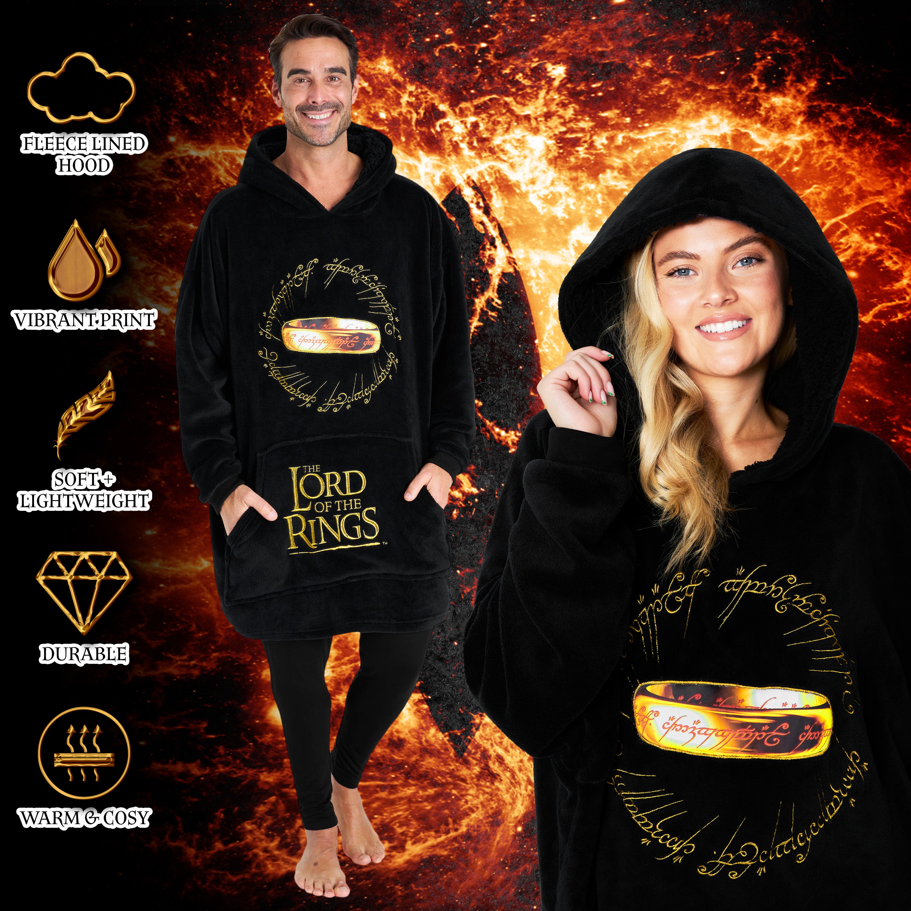 le-seigneur-des-anneaux-sweat-plaid-capuche-oversize-noir-polaire image 3