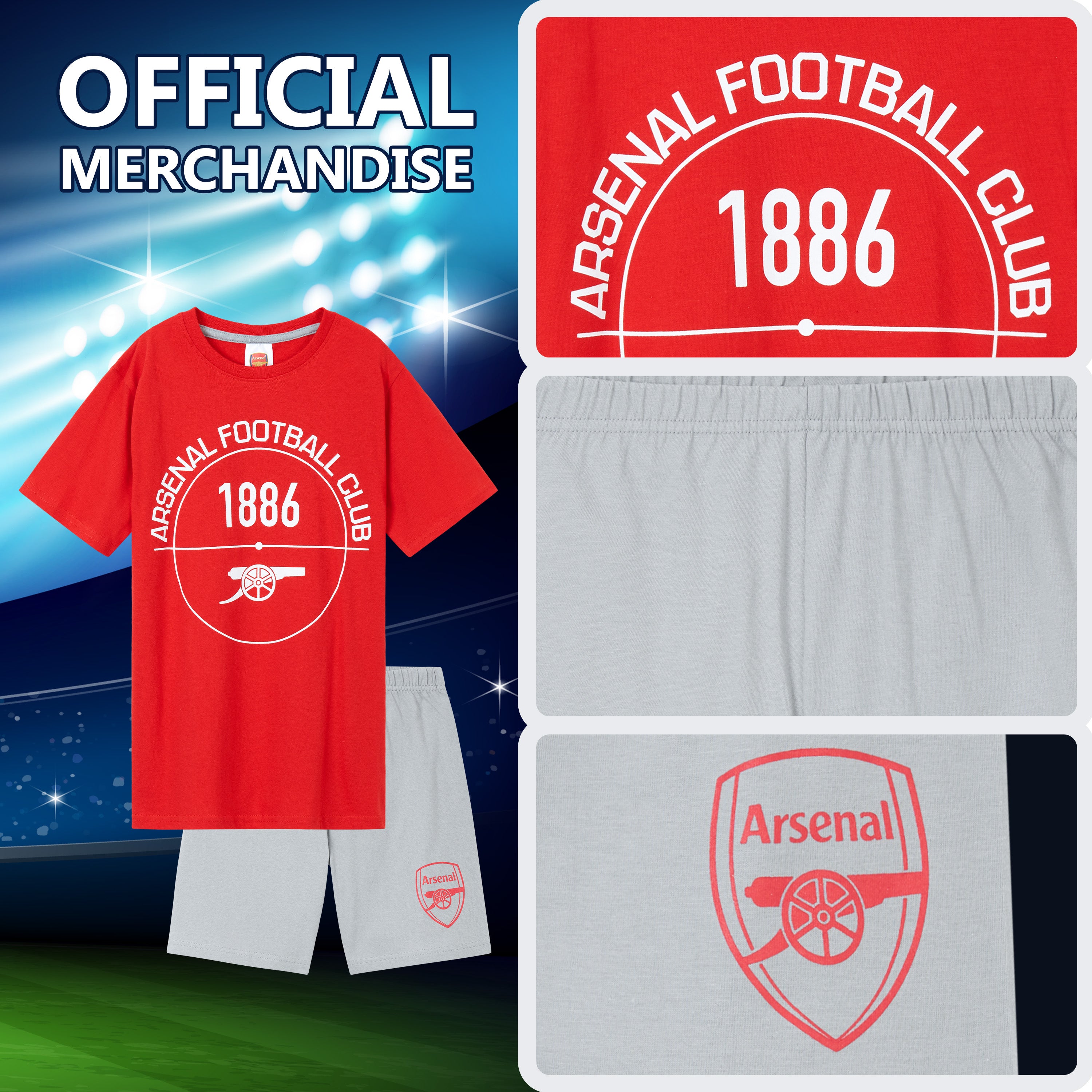 arsenal-fc-pyjama-court-gar-on-coton-rouge-gris-2-pi-ces image 5